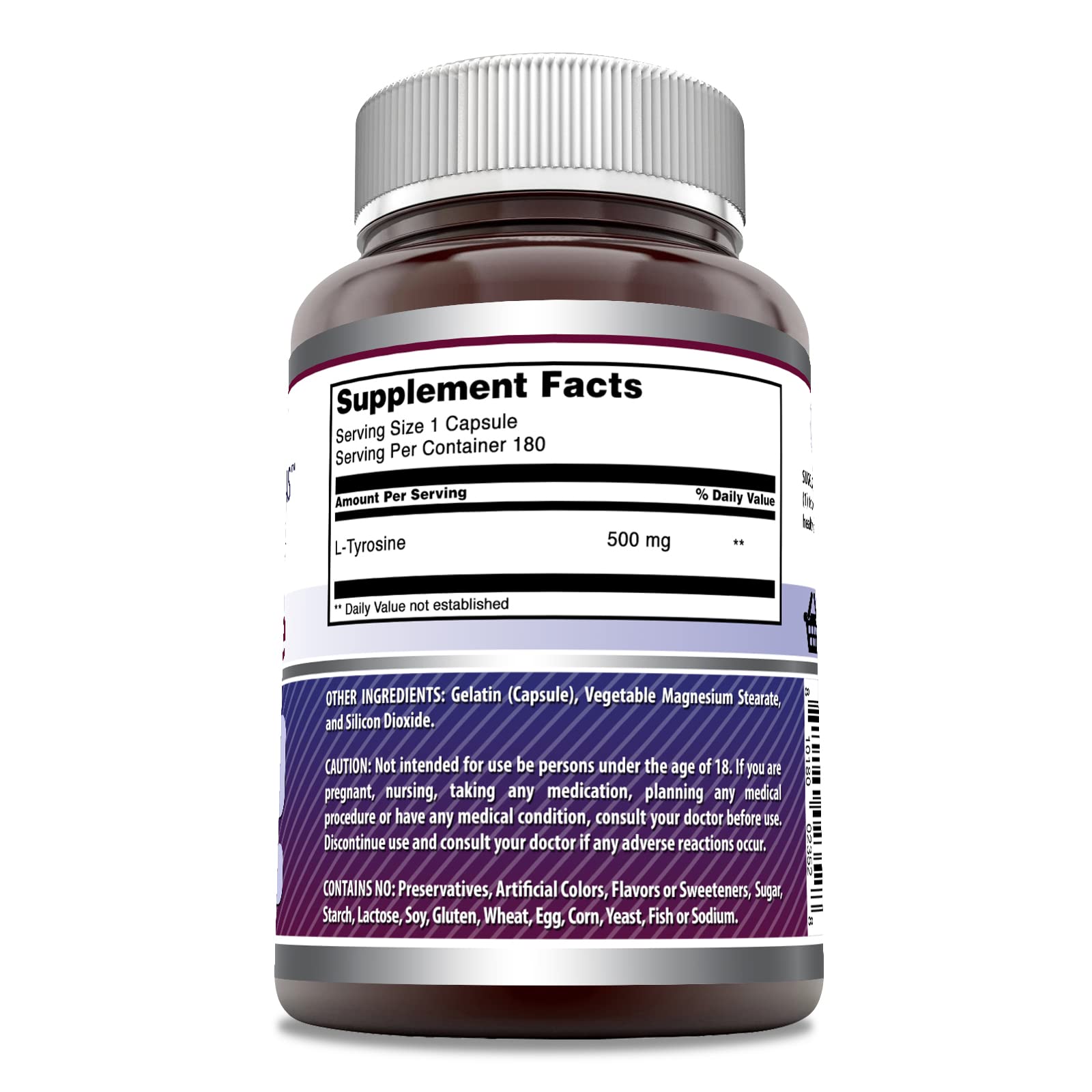 Amazing Nutrition L-Tirosina 500 mg en embalaje, libre de gluten.