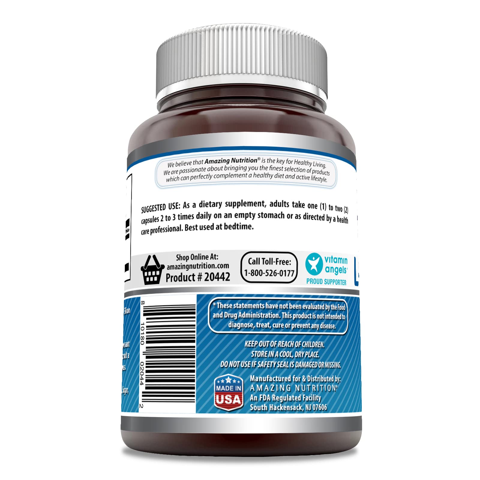 Caja de Amazing Nutrition l-triptofano con información de pureza