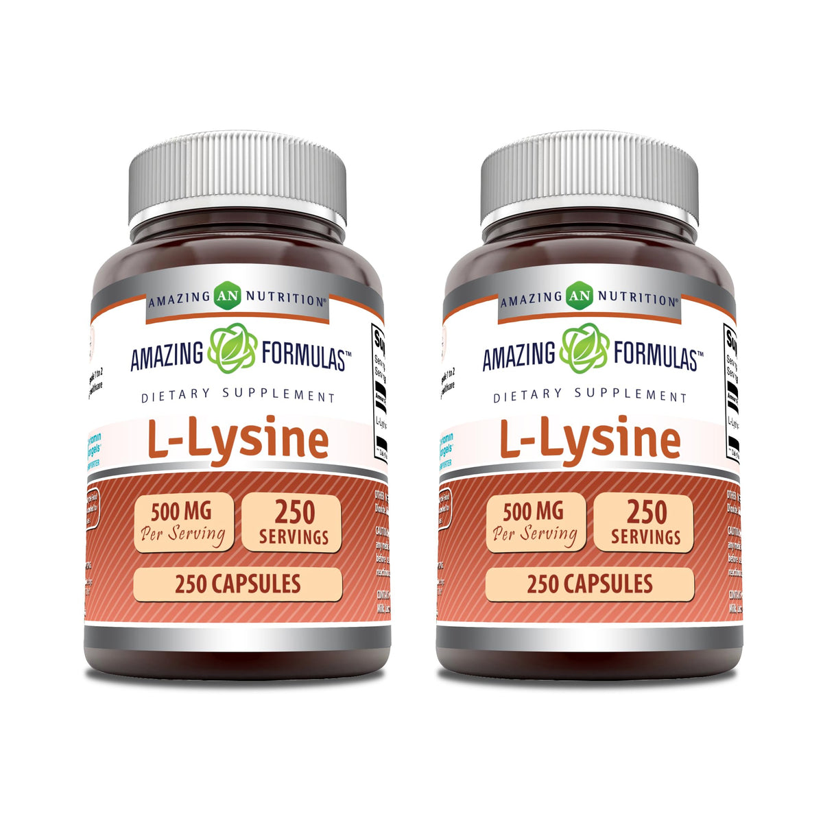 Cápsulas Amazing Nutrition lisina 500 mg para ingesta diaria de aminoácidos.