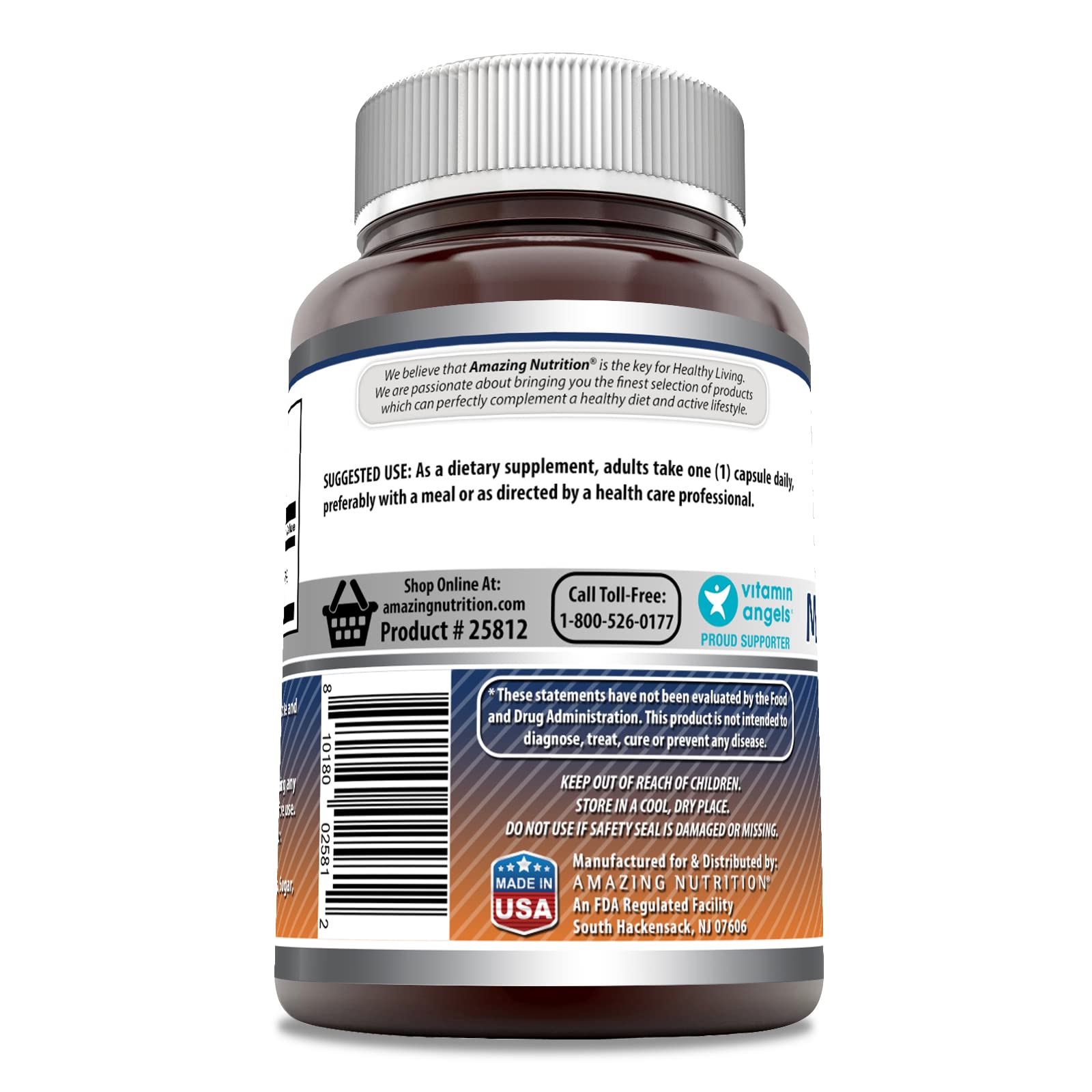 Amazing Nutrition magnesio oxido 500 mg cápsulas con etiqueta informativa.