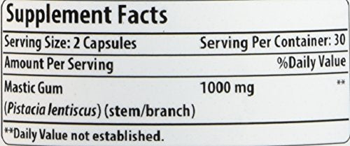 Amazing Nutrition Goma Mástica 1000 mg, dosis por porción, dos cápsulas por toma.