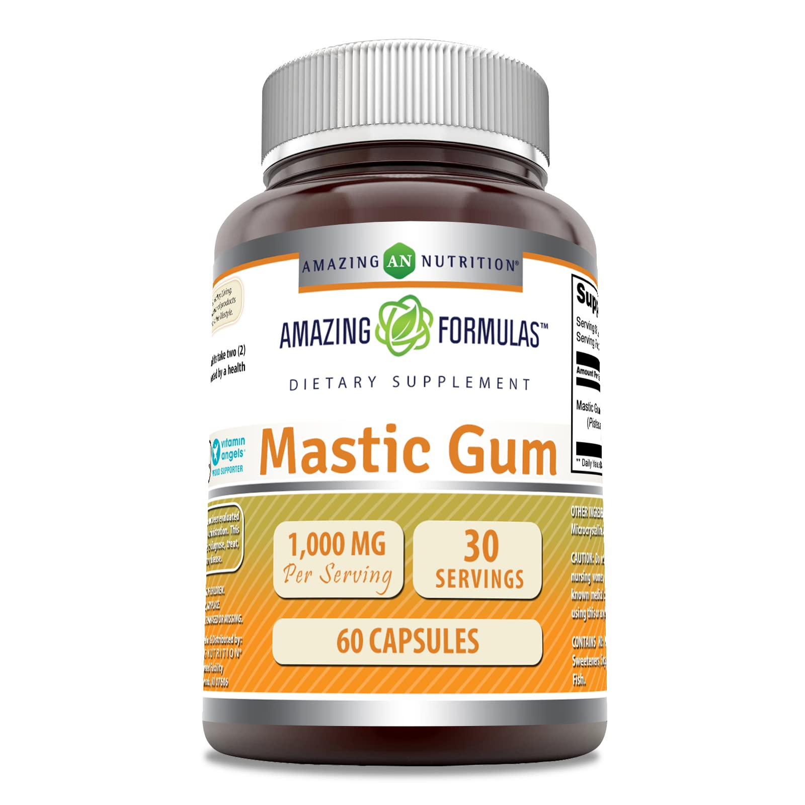 Amazing Nutrition Goma Mástica 1000 mg, frente del envase, apoyo para la salud digestiva.