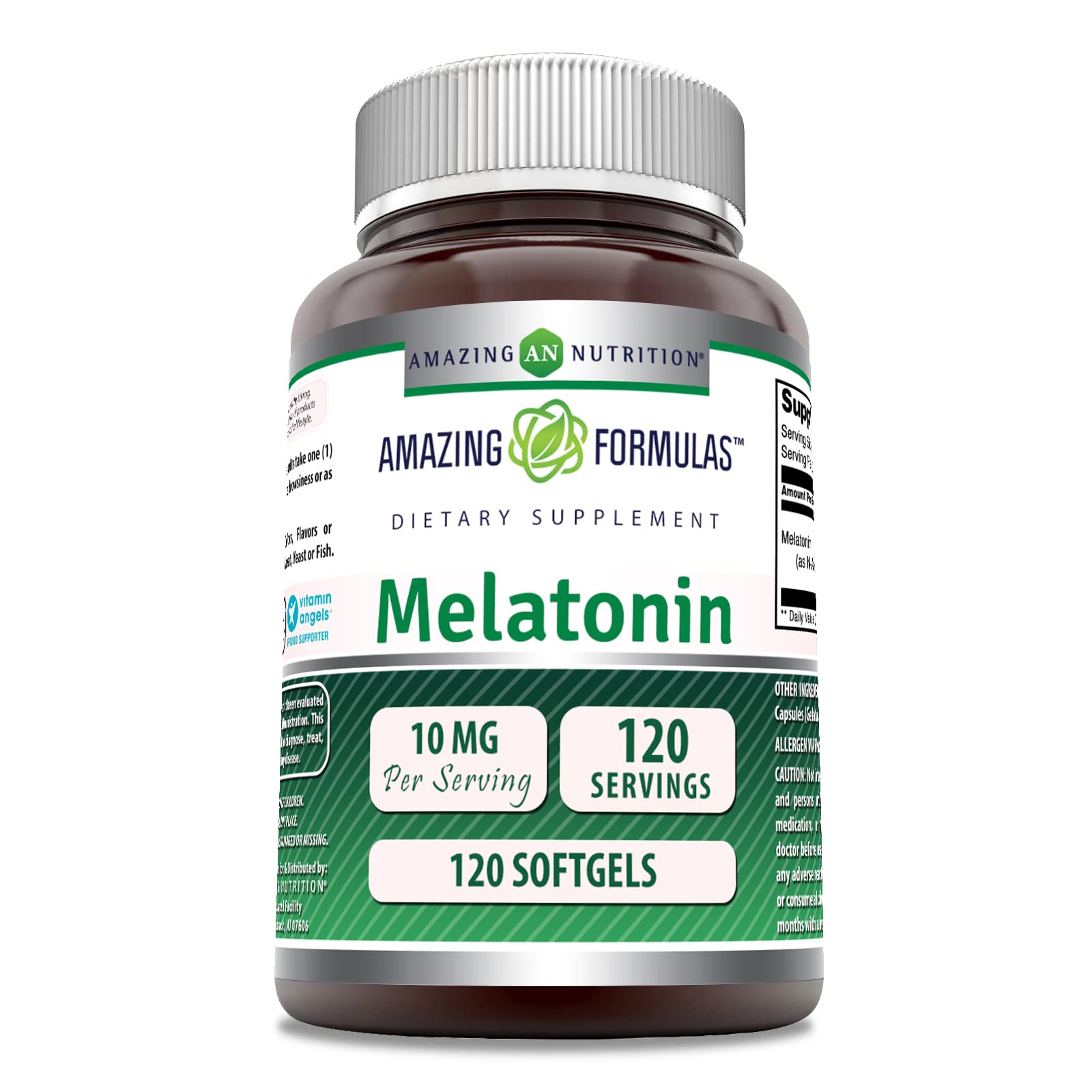 Amazing Nutrition Melatonina 10 mg frasco con cápsulas blandas para descanso nocturno