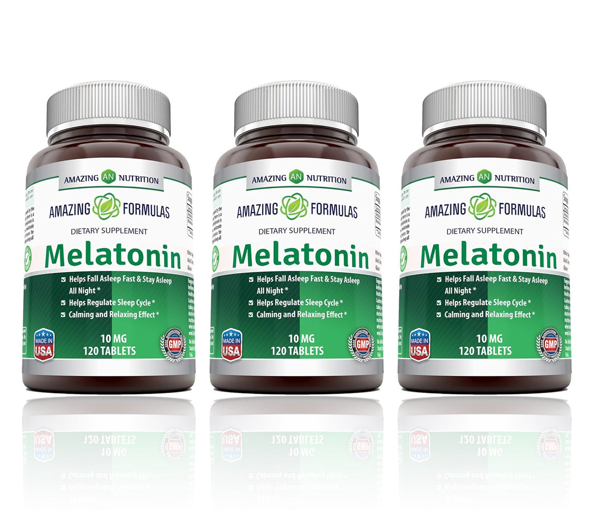 Frasco de Melatonina 10 mg de Amazing Nutrition para dormir
