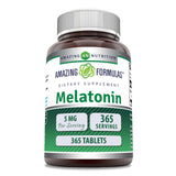 Amazing Nutrition Melatonina 5 mg, frente de botella, favorece un descanso cómodo.