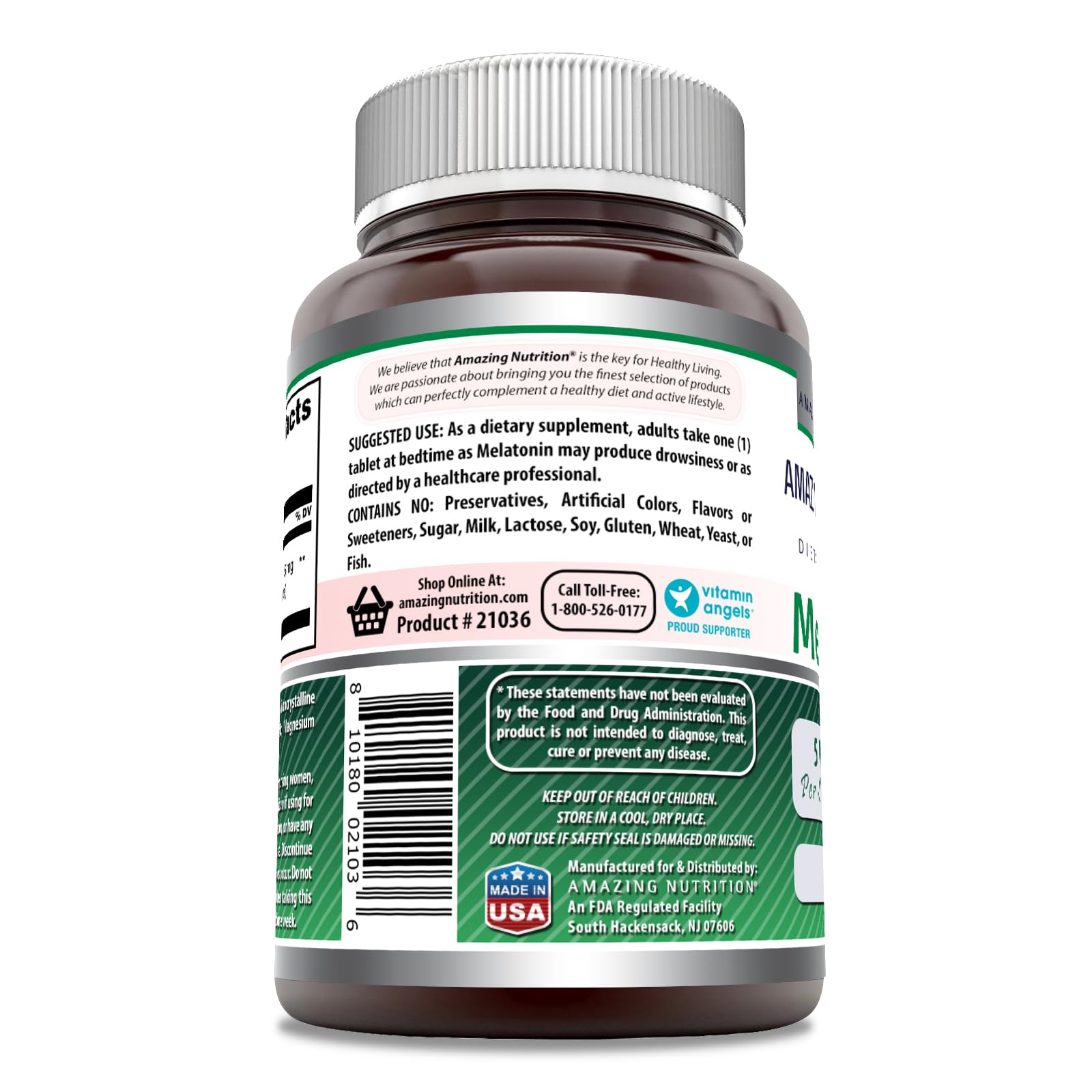 Etiqueta sin gluten y sin ogm de Amazing Nutrition Melatonina.