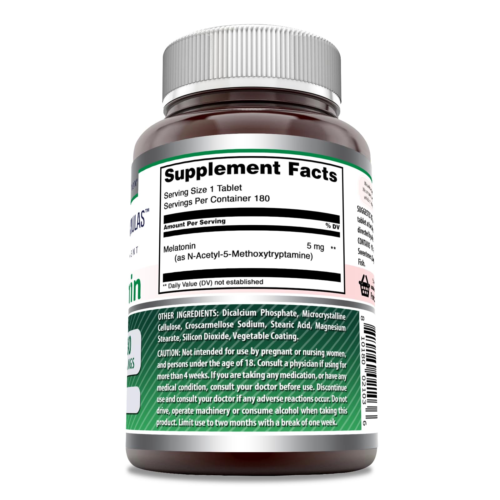 Tabletas Amazing Nutrition Melatonina 180 en frasco para consumo diario.