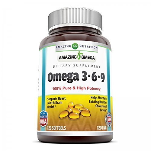 Amazing Nutrition Omega 3.6.9 en envase, posible apoyo a la salud cardiovascular.