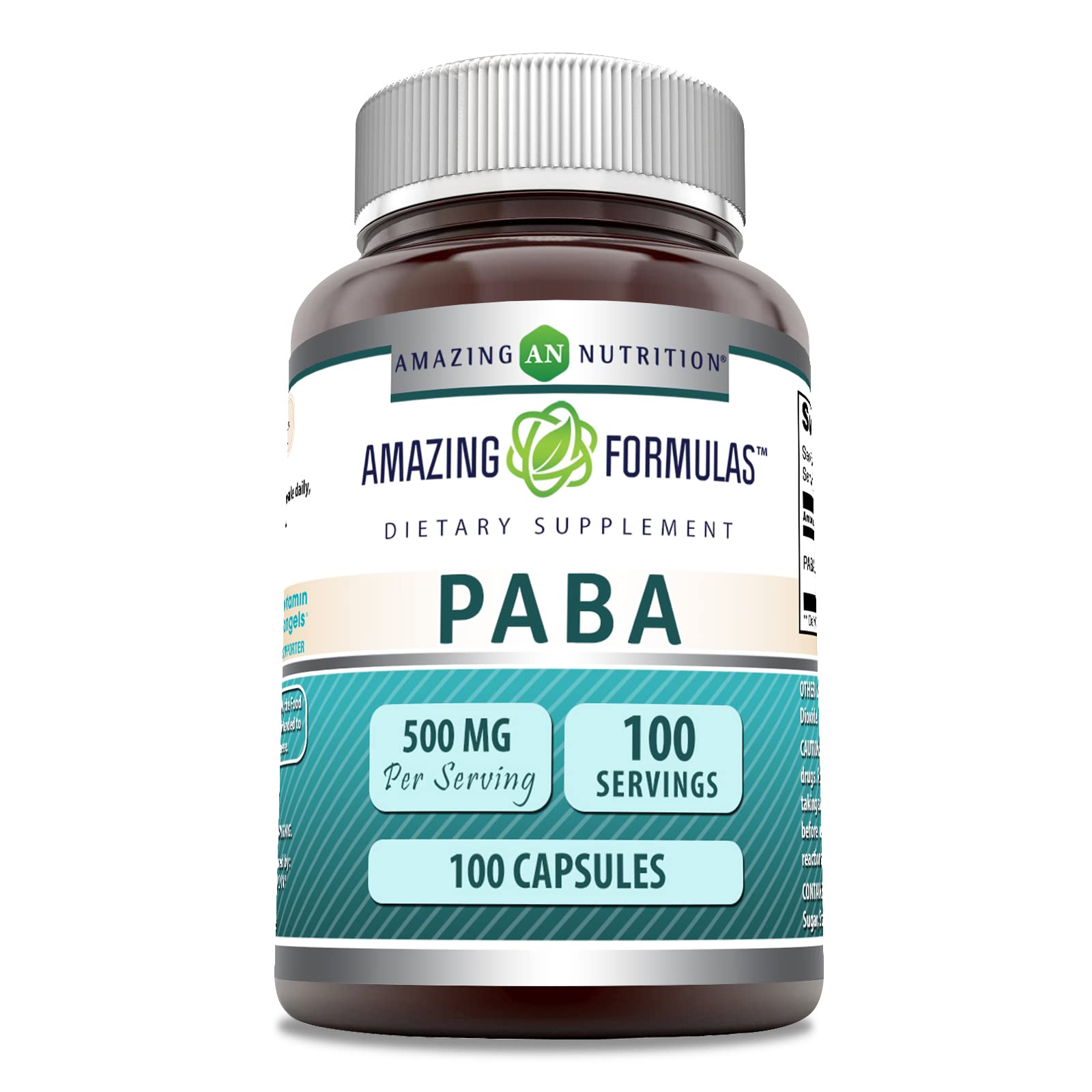 Amazing Nutrition PABA 500 mg: botella de cápsulas lista para uso diario