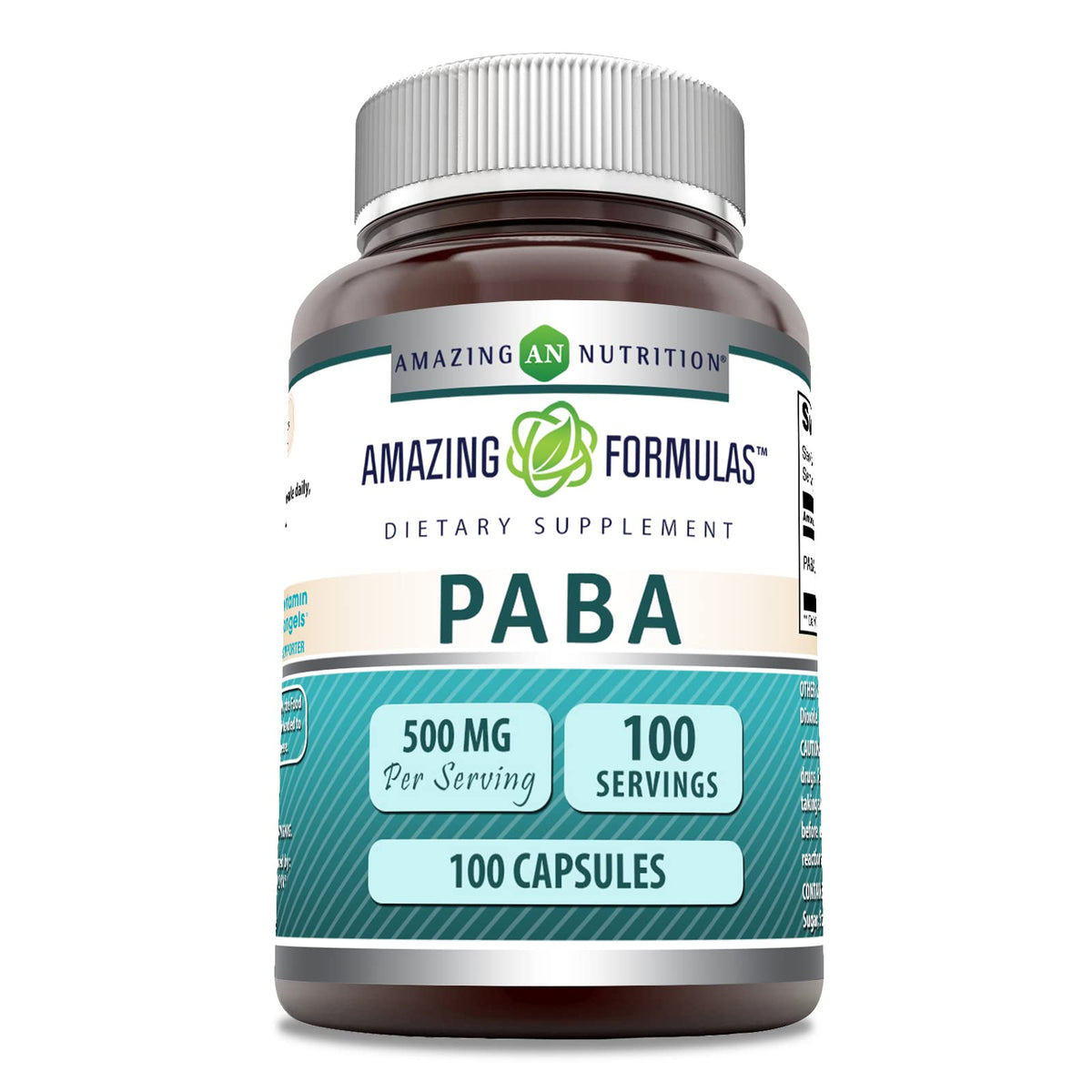 Amazing Nutrition PABA 500 mg: botella de cápsulas lista para uso diario