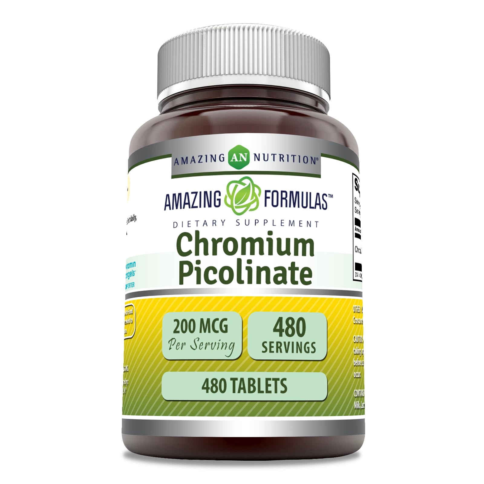 Amazing Nutrition Picolinato de Cromo, tableta de 200 mcg, ideal para una rutina diaria equilibrada.