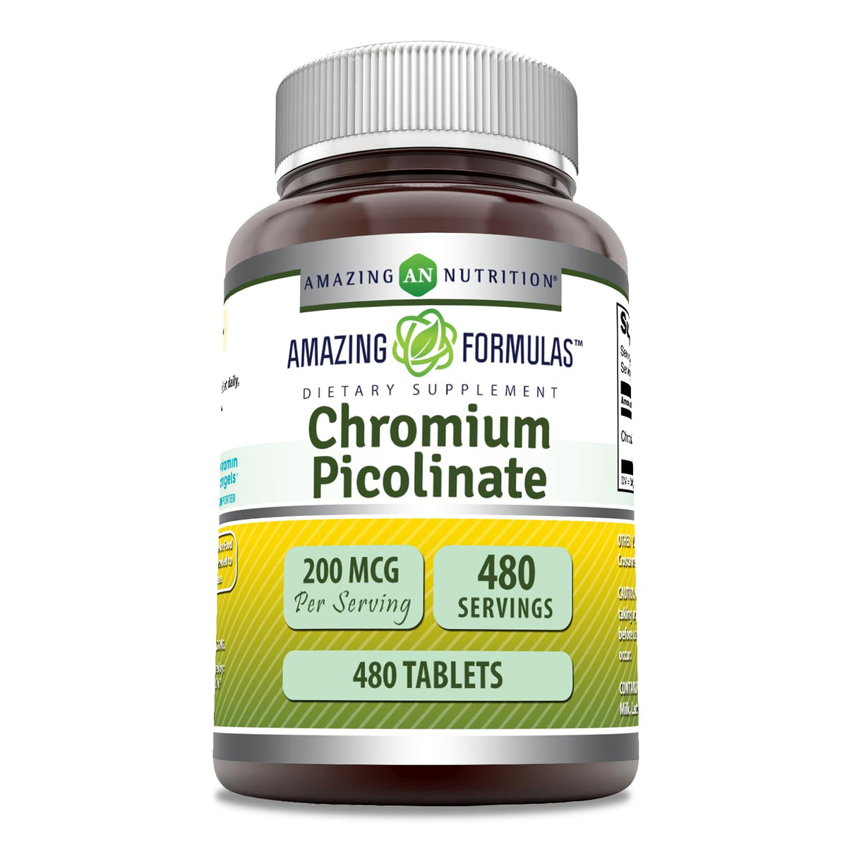 Amazing Nutrition Picolinato de Cromo, tableta de 200 mcg, ideal para una rutina diaria equilibrada.