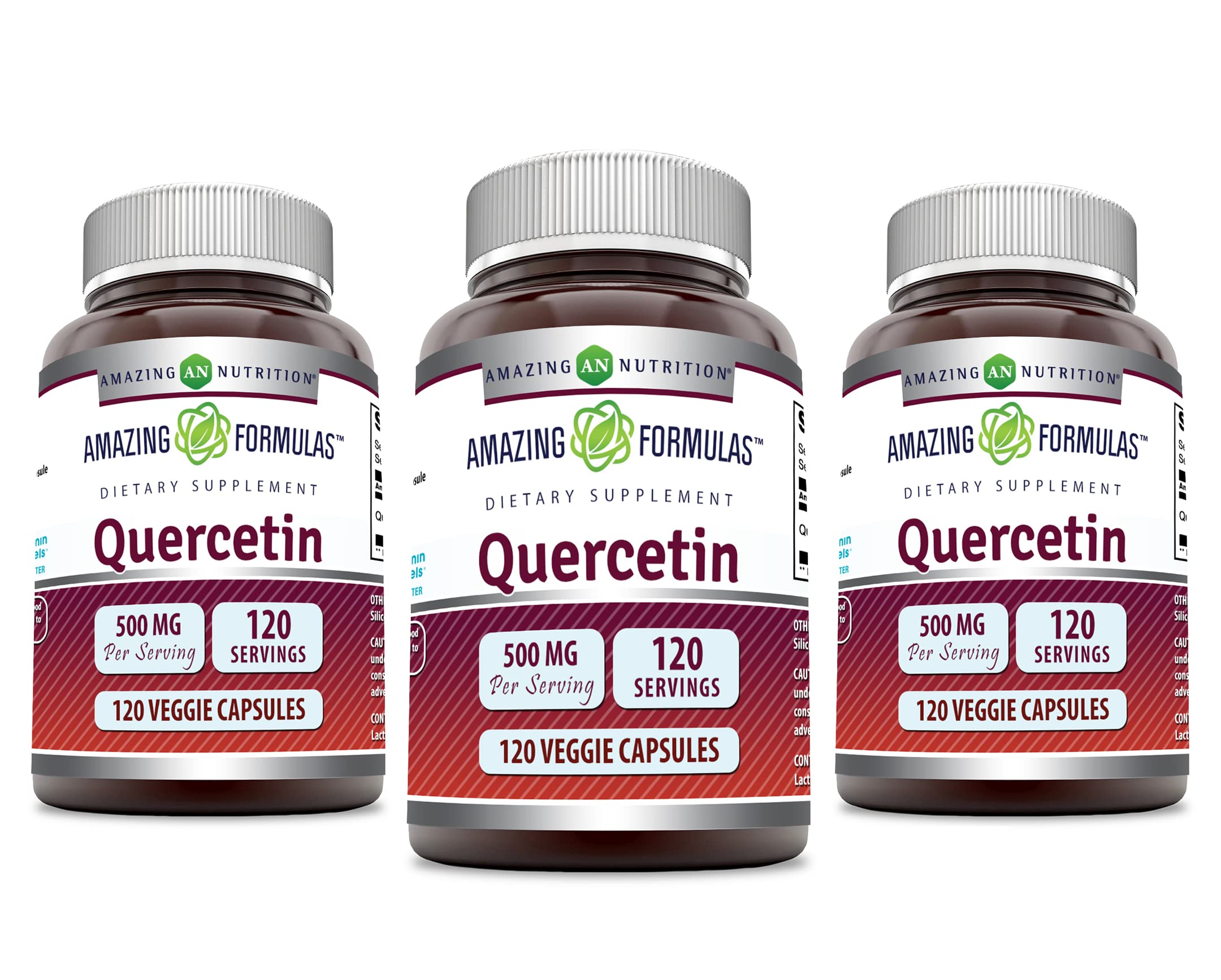 Amazing Nutrition quercetina 500 mg cápsulas vegetales, envase seguro para uso diario.