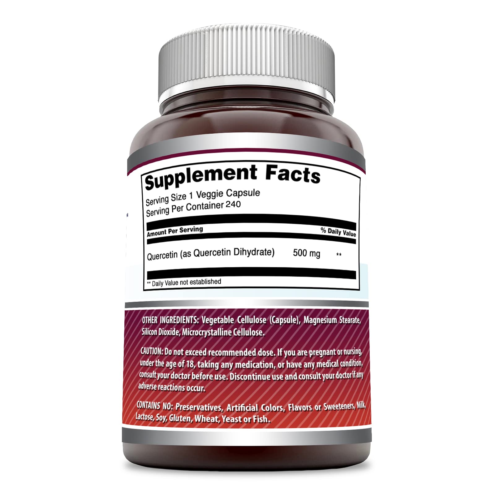 Etiqueta Amazing Formulas Quercetina 500 mg con pruebas de terceros y BPM
