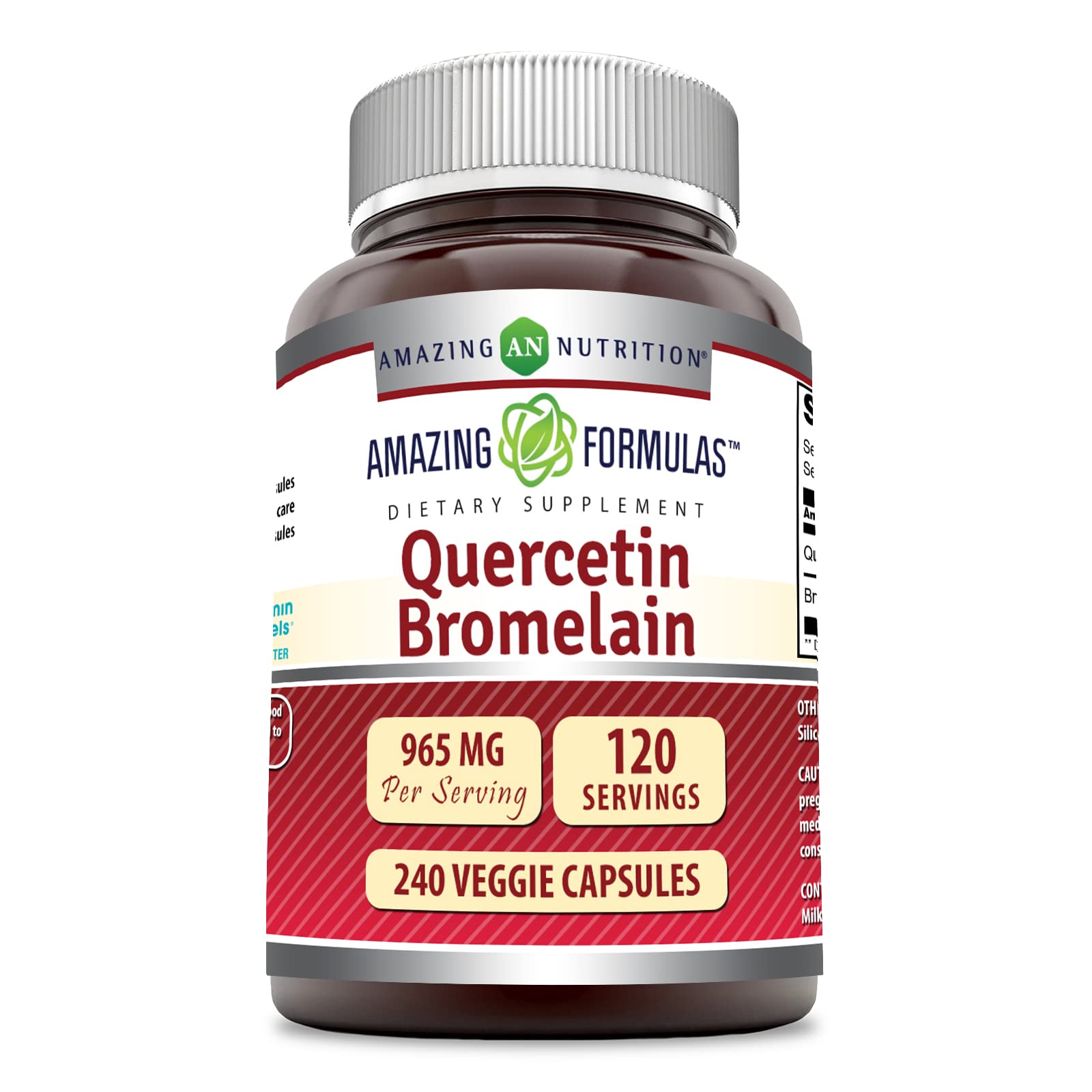 Amazing Nutrition quercetina 800 mg con bromelina 165 mg cápsulas vegetales, posible refuerzo antioxidante