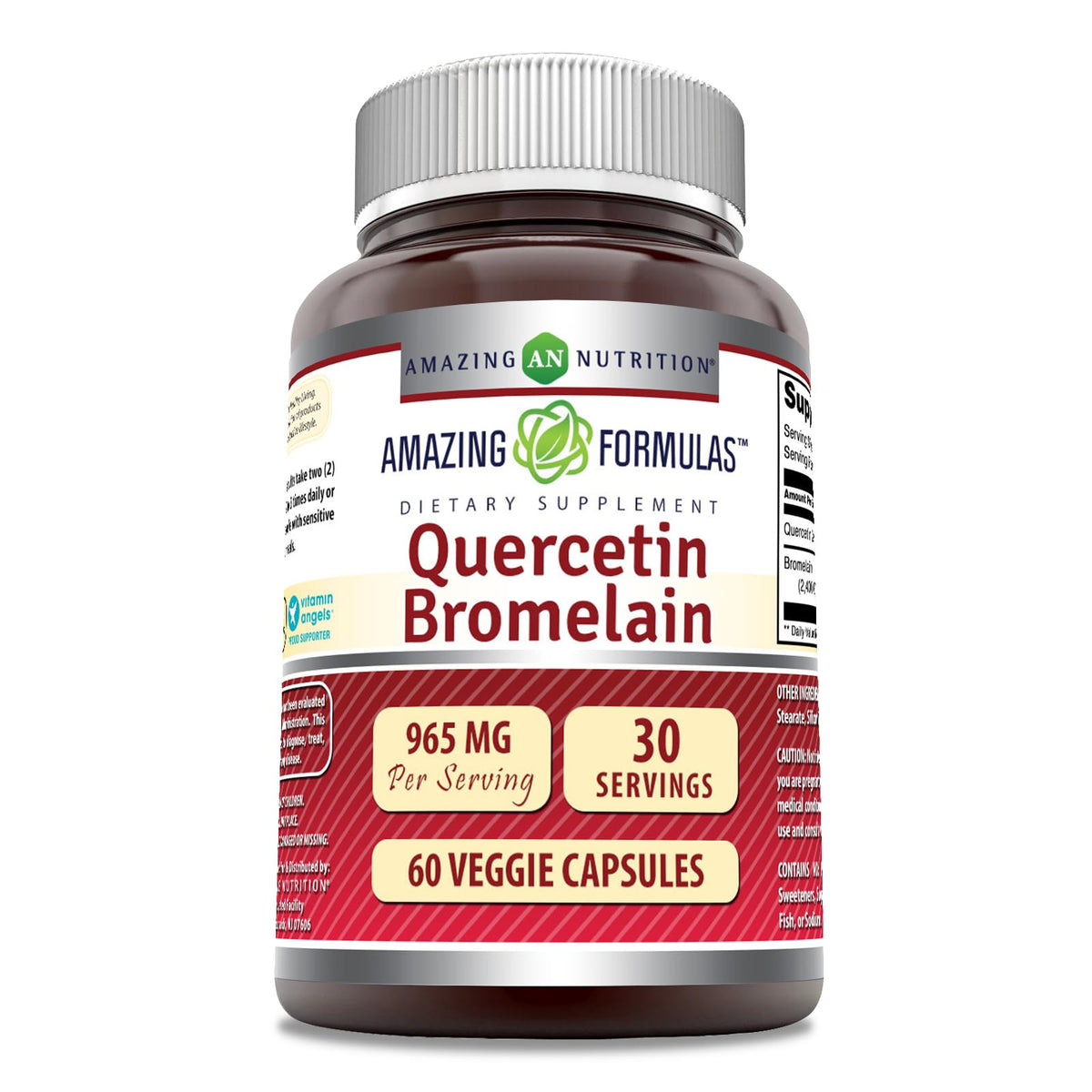 Amazing Nutrition Quercetina 800 mg con Bromelina en cápsulas vegetales; posible apoyo a la salud general.