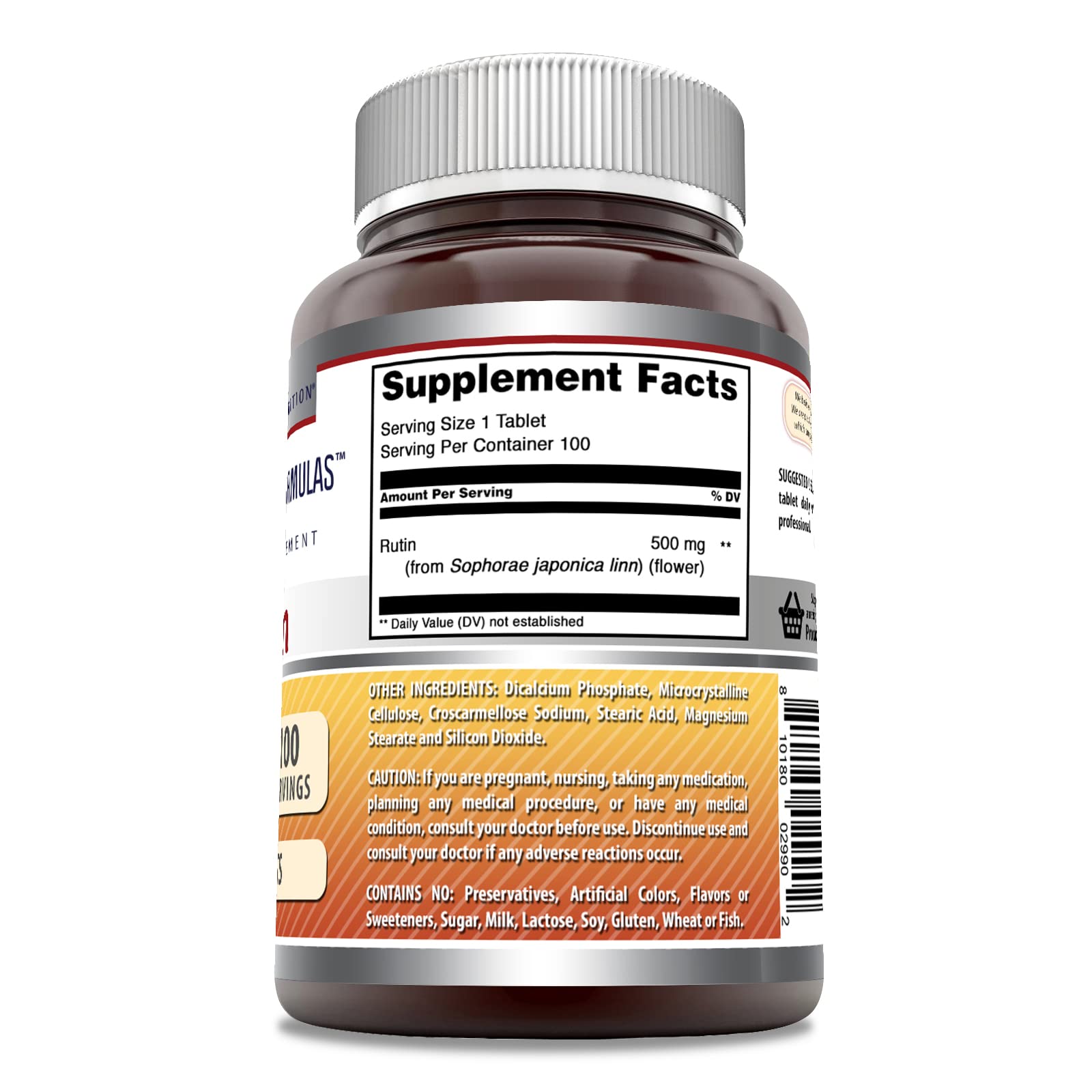 Amazing Nutrition Rutin 500 mg, tabletas por porción para uso diario