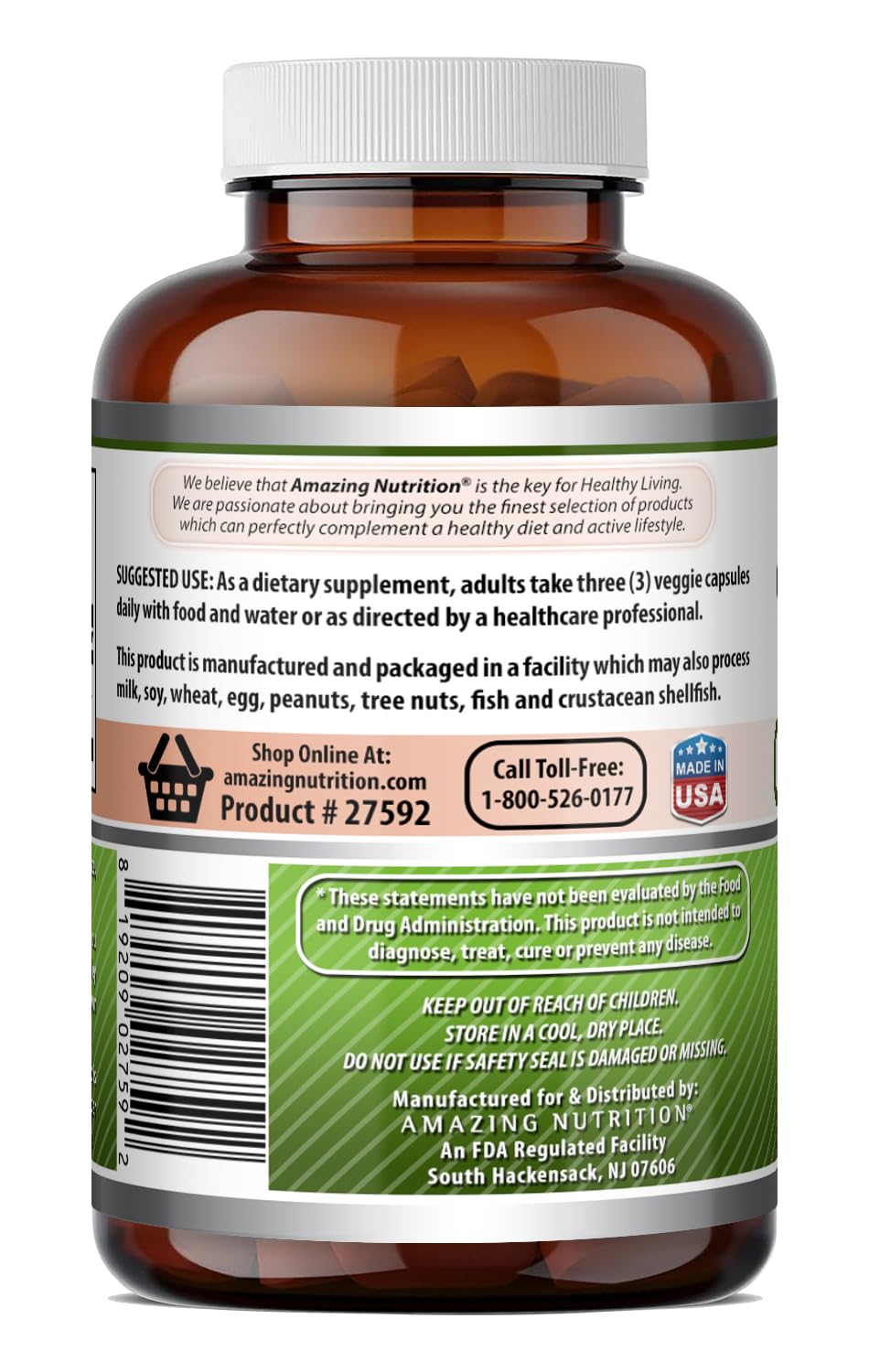 Etiqueta de Amazing Nutrition, sin OGMs y sin gluten