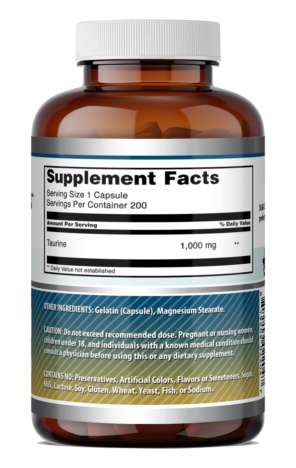 Amazing Formulas taurina 1000 mg cápsulas etiqueta trasera