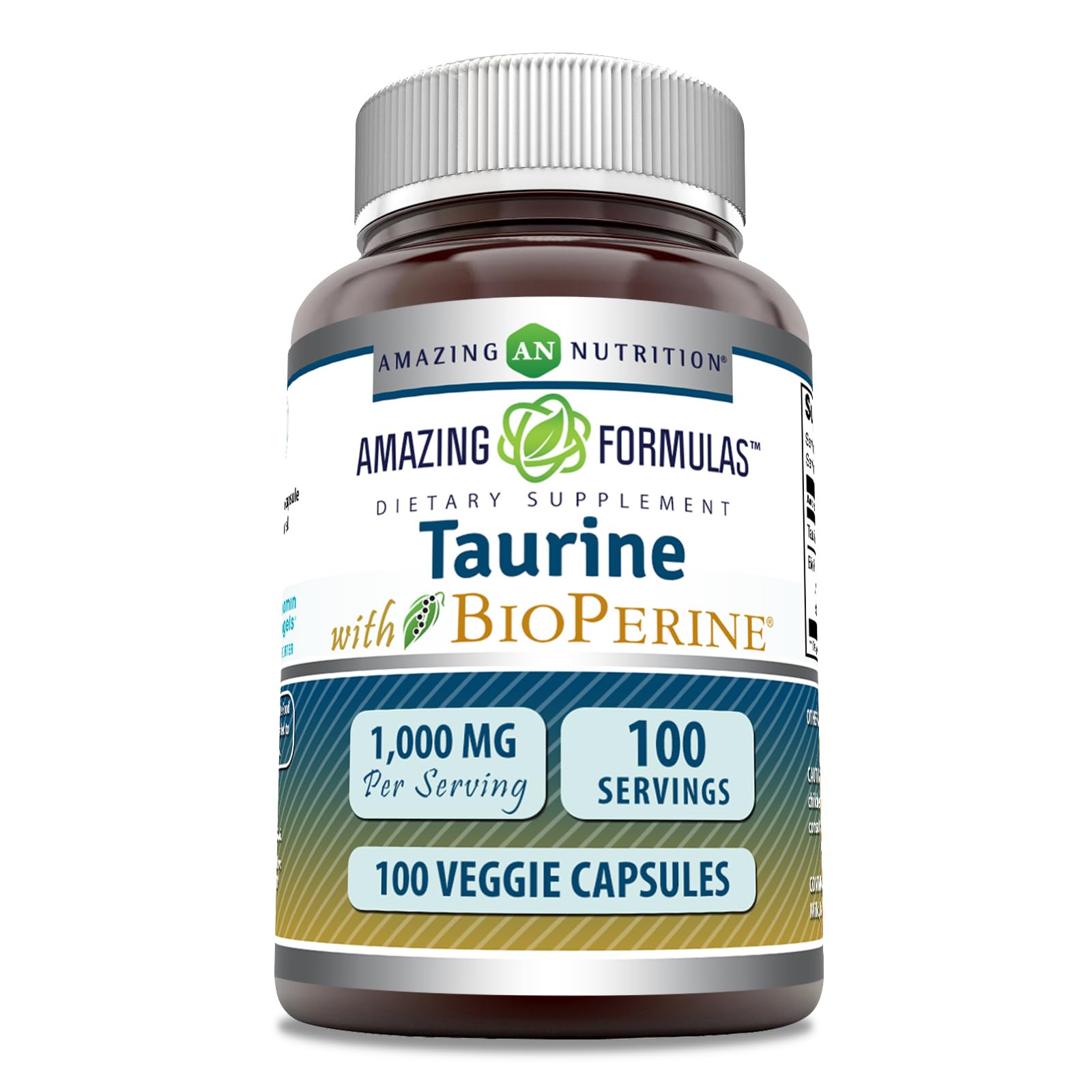 Amazing Nutrition Taurina con Bioperine en botella para energía diaria