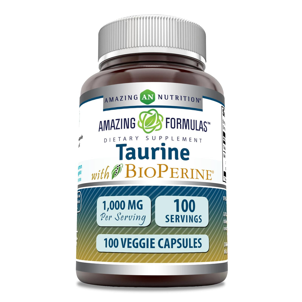 Amazing Nutrition Taurina con Bioperine en botella para energía diaria