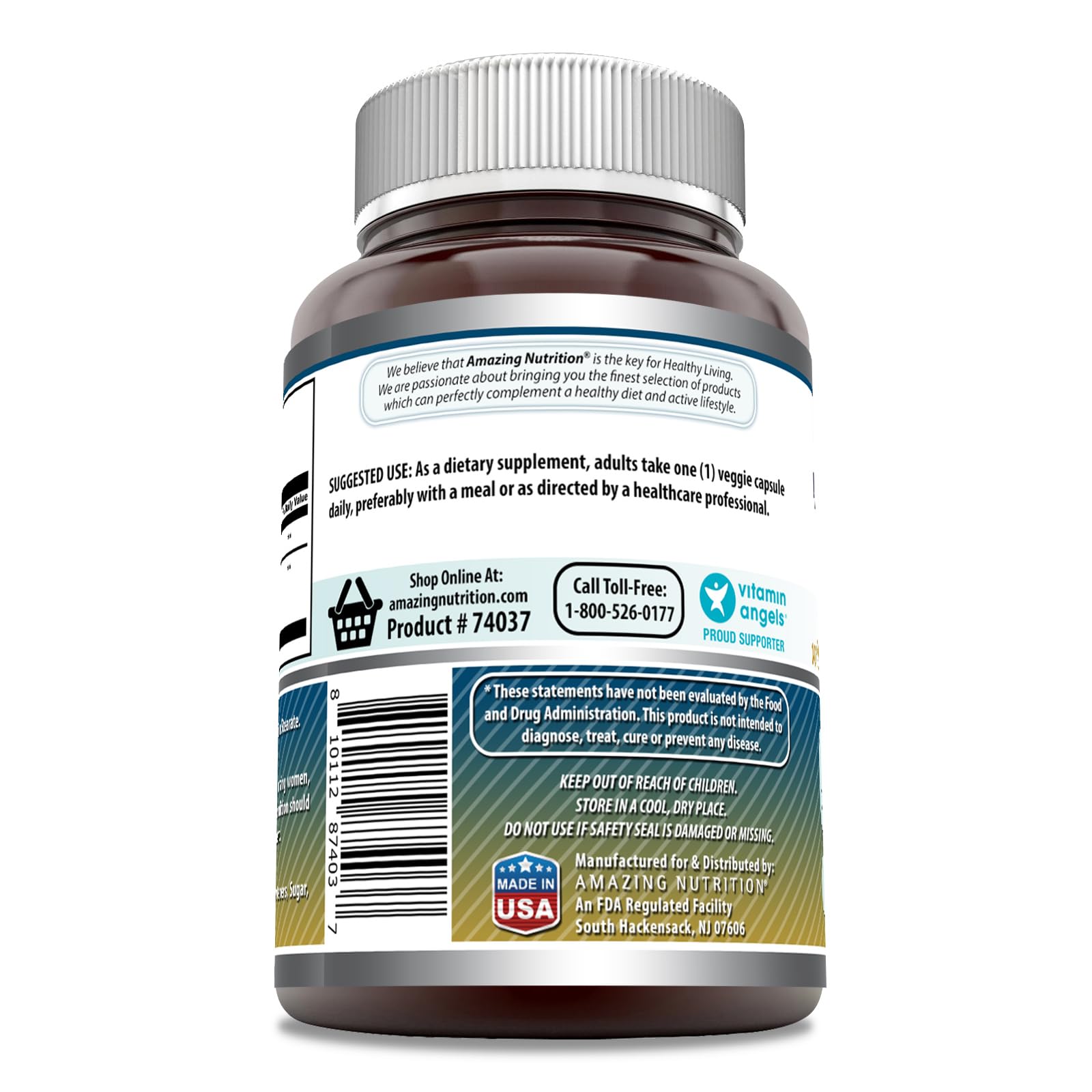Amazing Nutrition Taurina con Bioperine, etiqueta clara que respalda calidad