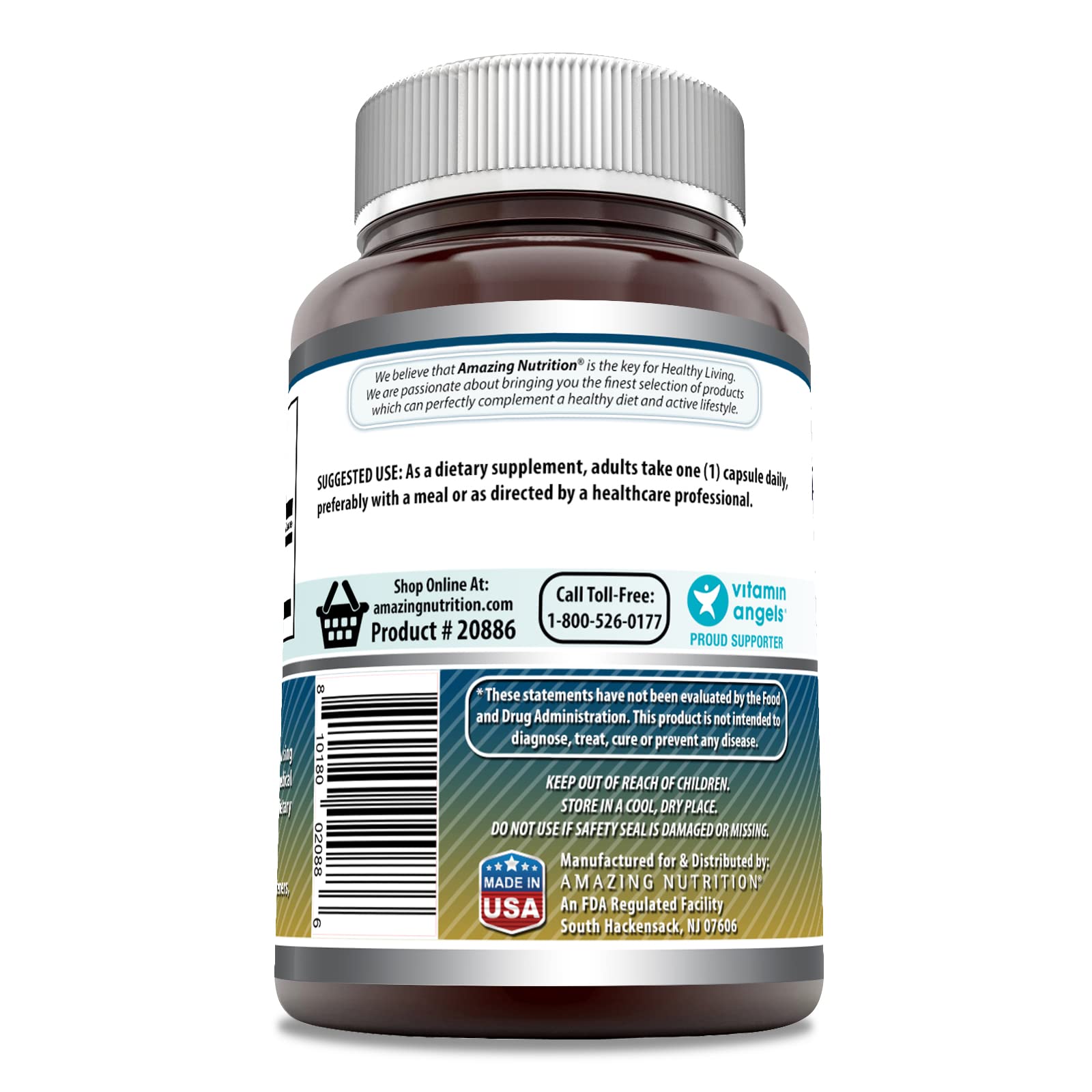 Etiqueta de Taurina Amazing Nutrition con información de dosis.