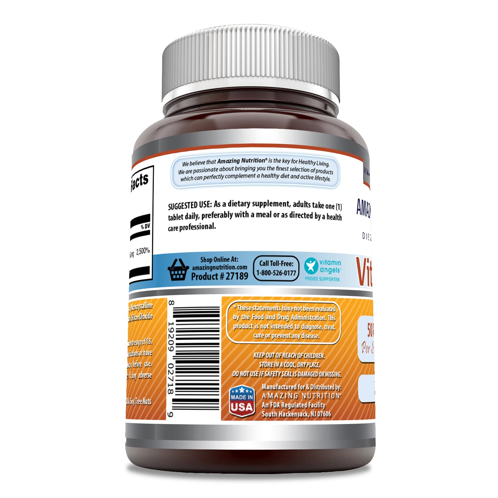 Amazing Nutrition Vitamina B6 Pyridoxina 50 mg, etiqueta: información de alérgenos y pureza