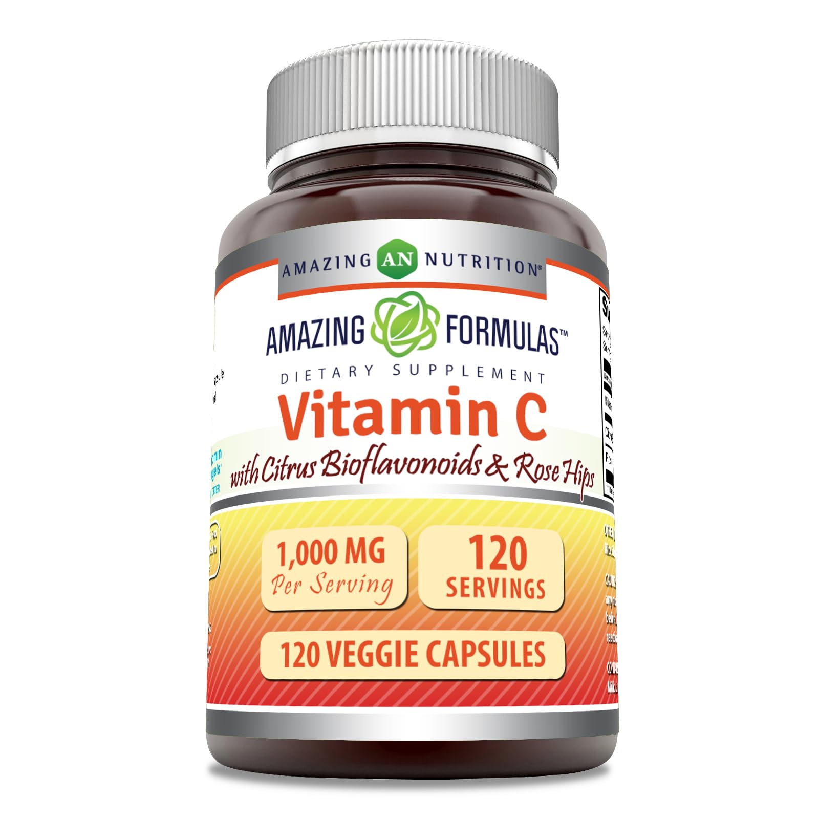 Amazing Nutrition Vitamina C 1000 mg con rosa mosqueta, cápsulas vegetales para uso diario.