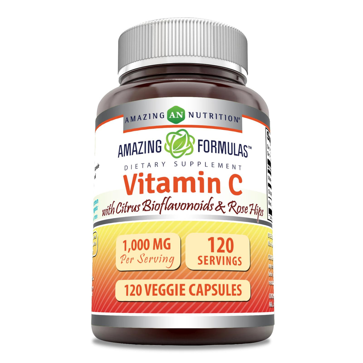 Amazing Nutrition Vitamina C 1000 mg con rosa mosqueta, cápsulas vegetales para uso diario.