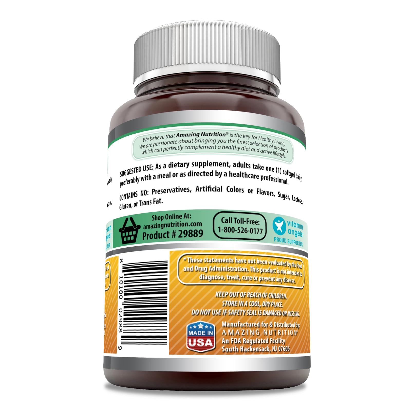 Etiqueta 5000 UI por porción de Amazing Nutrition Vitamina D3.