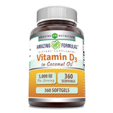 Amazing Nutrition Vitamina D3 en aceite de coco, botella lista para uso diario.