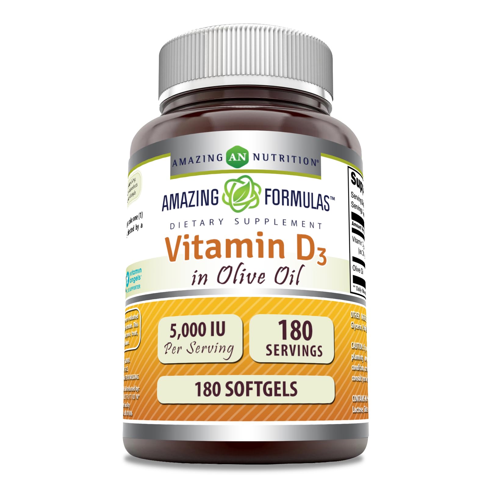 Amazing Nutrition Vitamina D3 con aceite de oliva, cápsulas fáciles de tomar para la ingesta diaria.