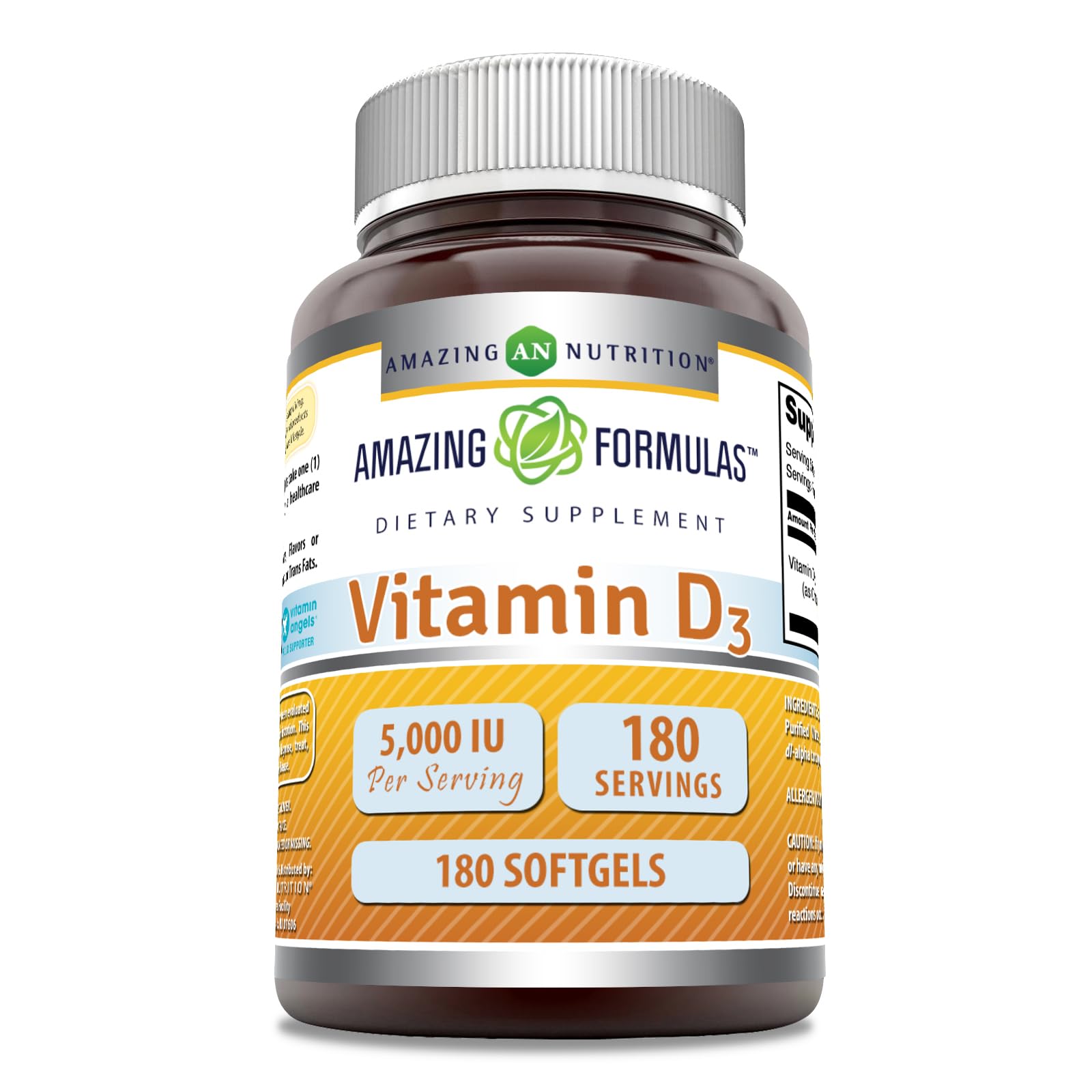 Amazing Formulas Vitamina D3: botella visible, apoyo al bienestar diario.