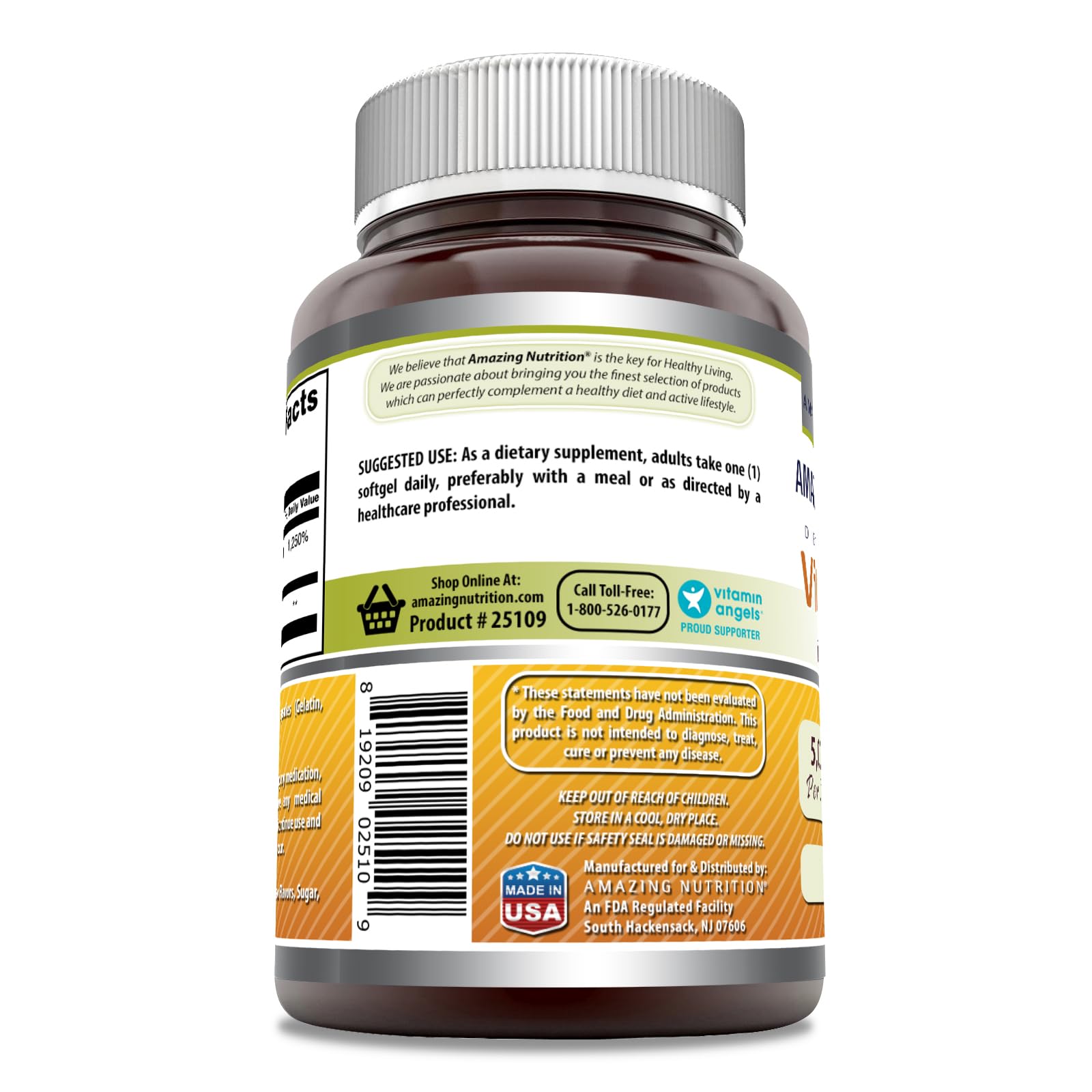 Amazing Nutrition Vitamina D3 con 5000 unidades internacionales, cápsulas suaves para uso diario.