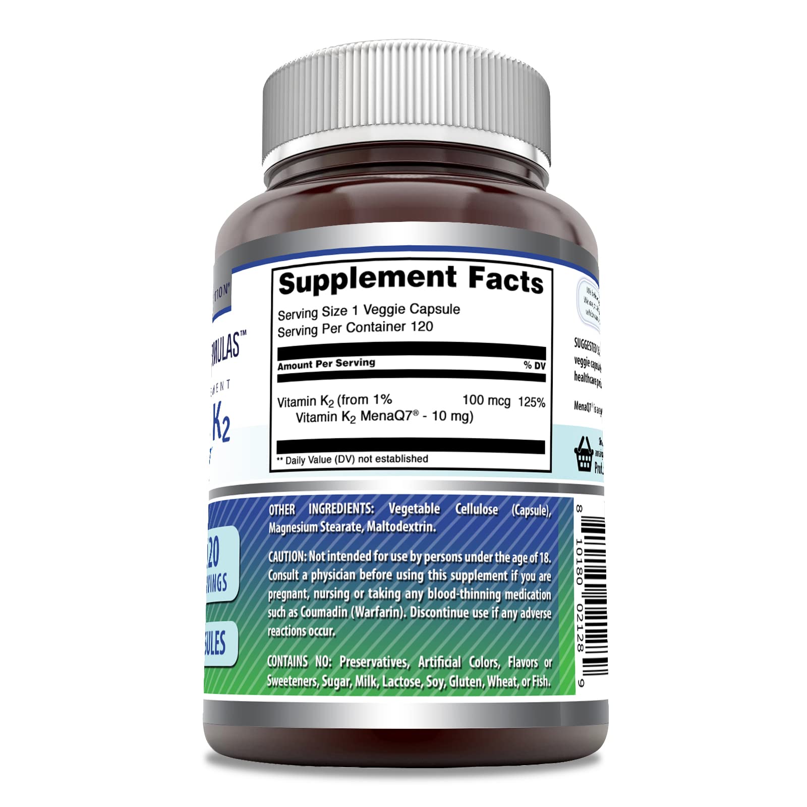 Etiqueta de Amazing Nutrition K2 MK7 muestra calidad y pureza