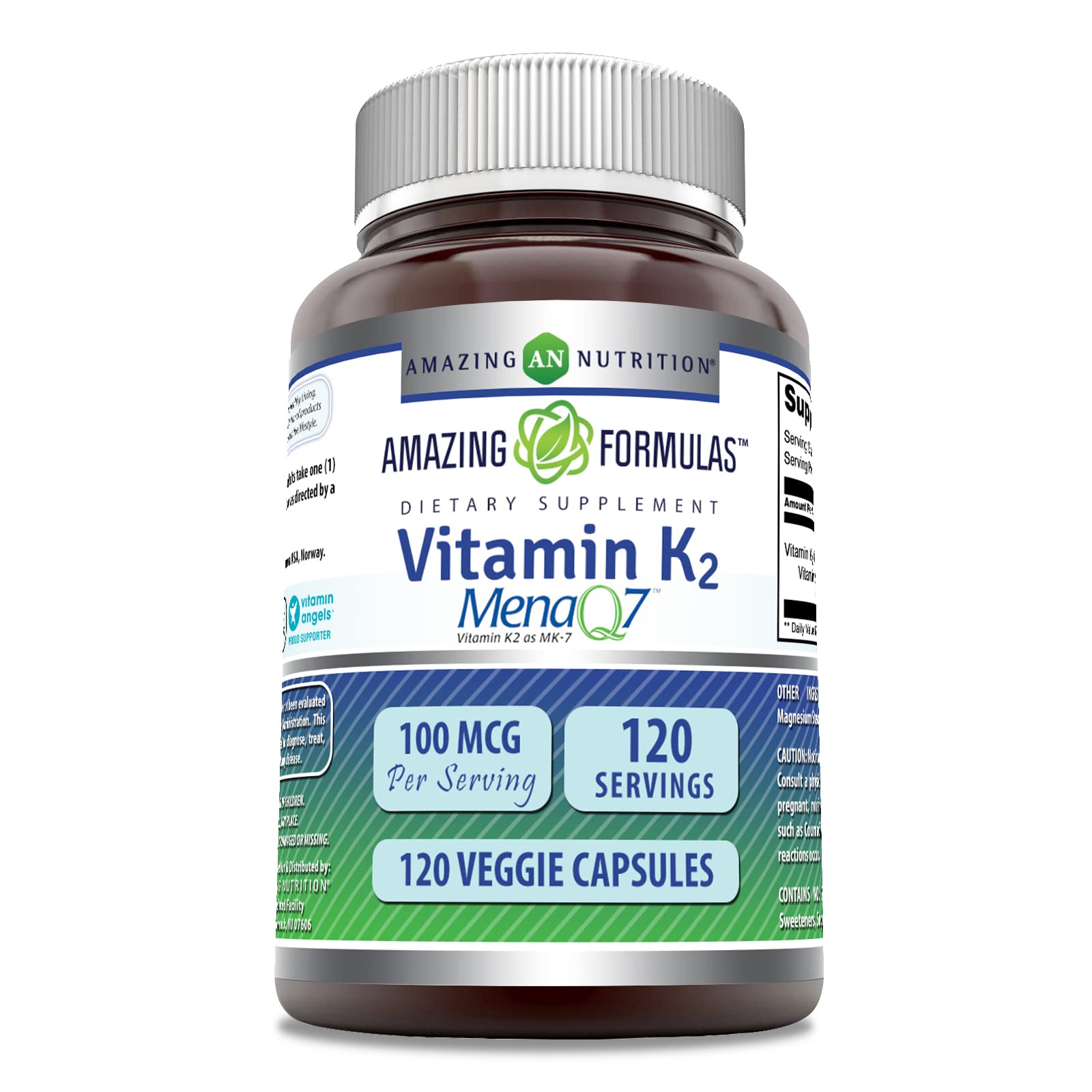 Amazing Nutrition Vitamina K2 MK7 frasco frontal, ideal para uso diario