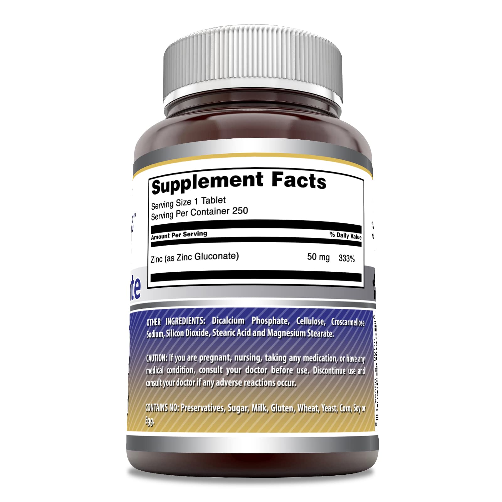 Etiqueta de Amazing Nutrition Zinc Gluconato con información del producto