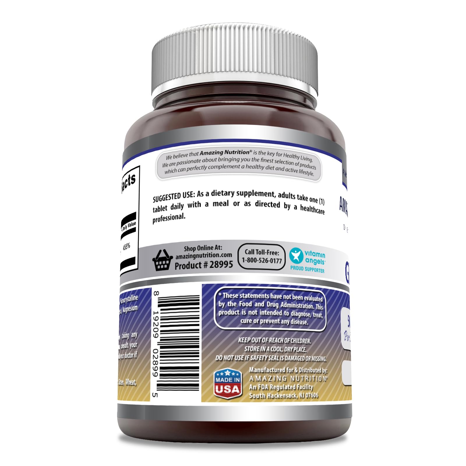 Amazing Nutrition Zinc gluconato, hecho en EE. UU., pureza y seguridad para consumo diario.