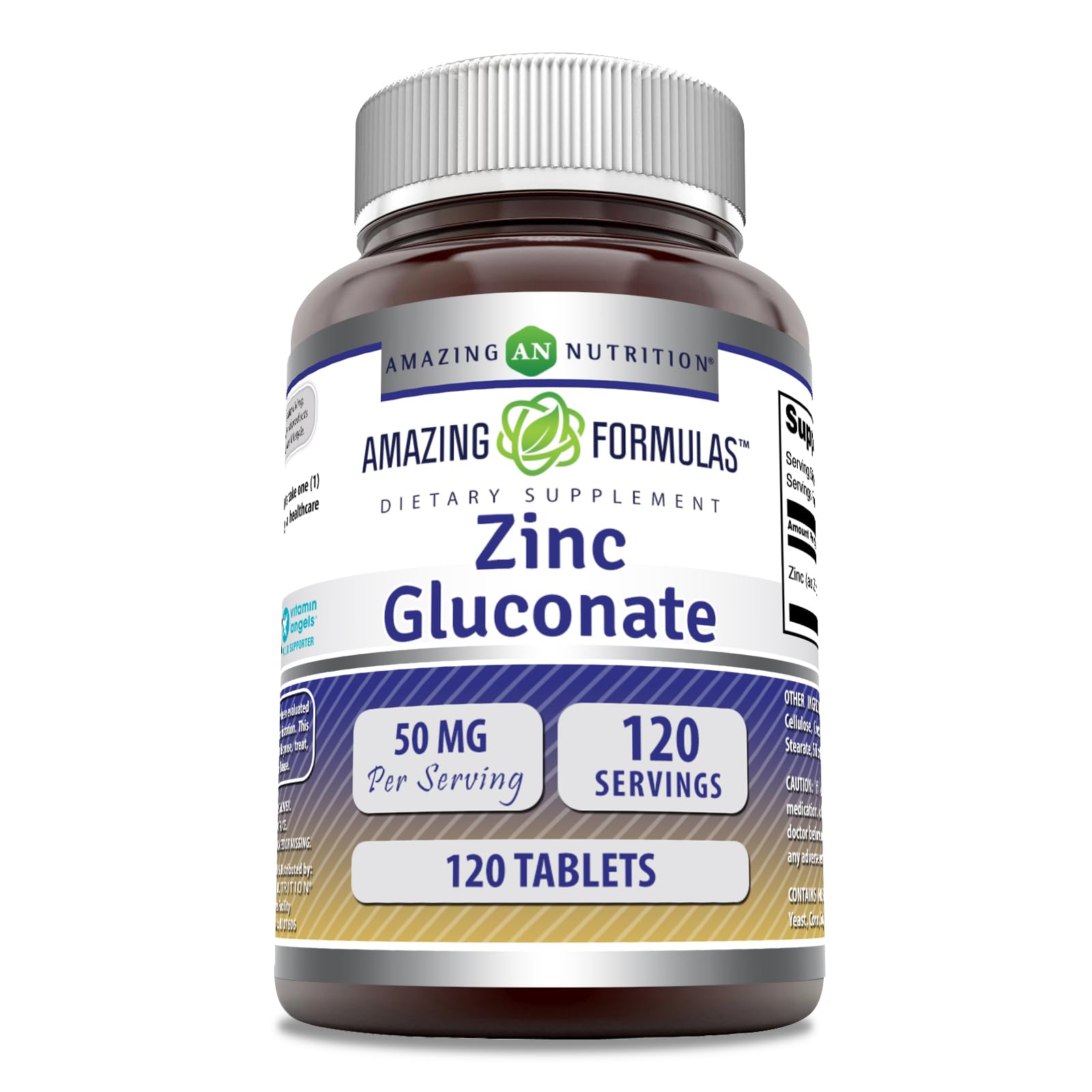Amazing Nutrition Zinc gluconato: frasco de tabletas para uso diario.