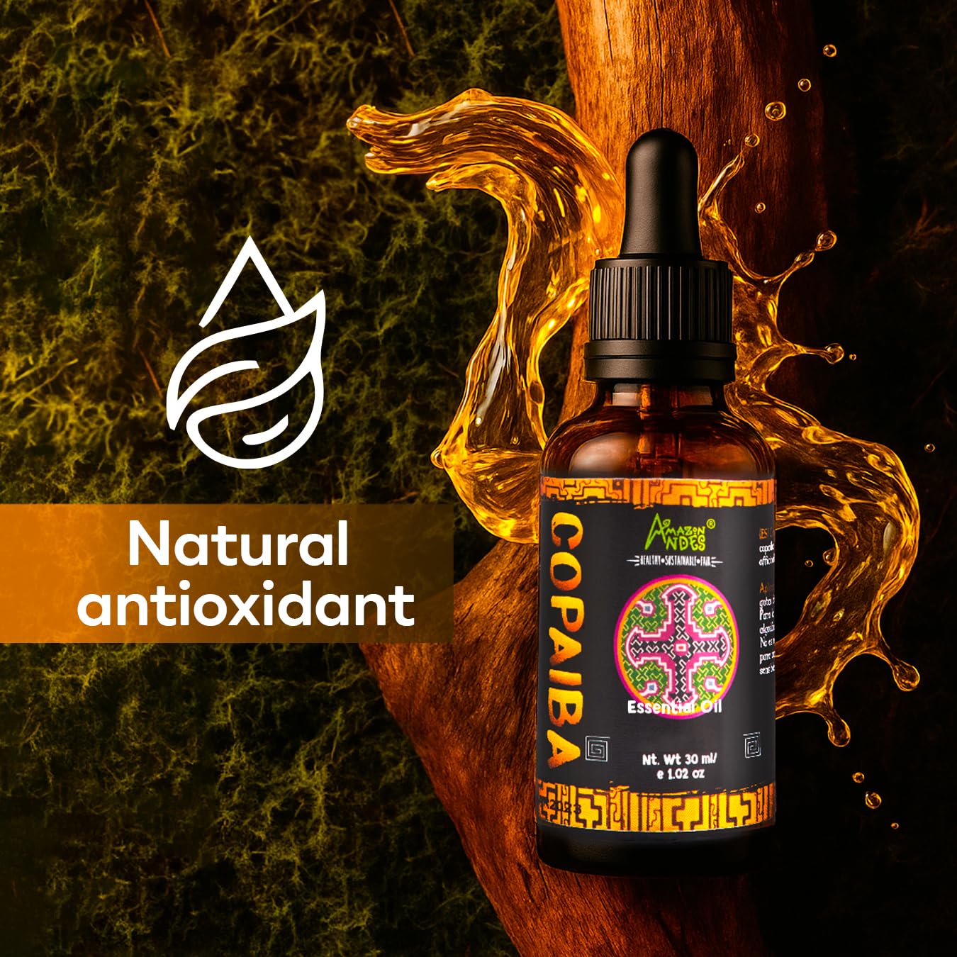 Copaiba Amazon Andes Oil 30ml para aplicación tópica suave en masajes