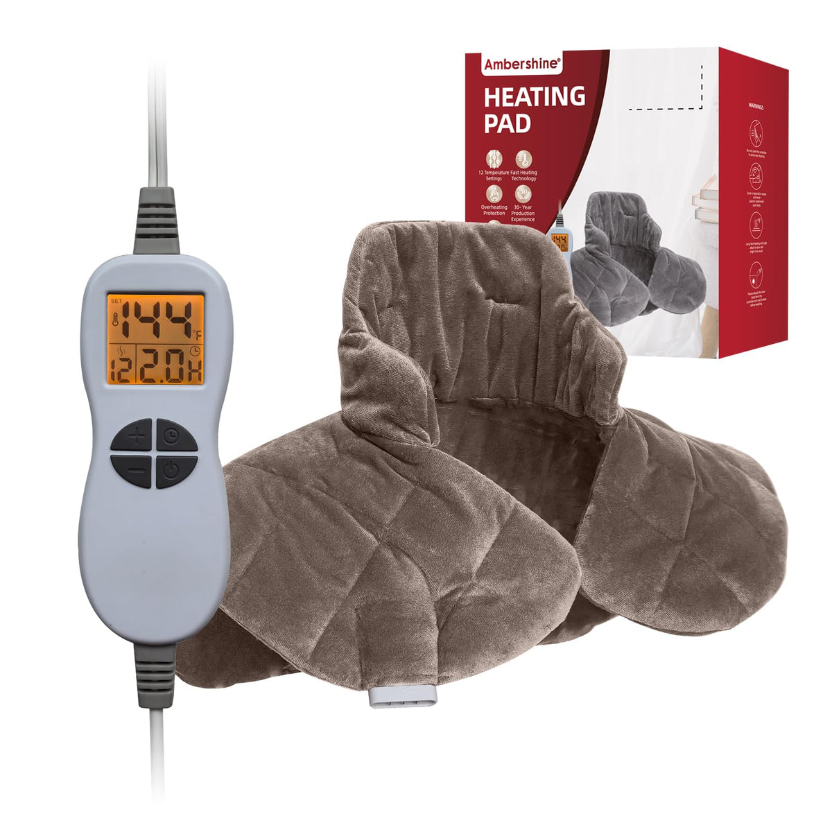 Ambershine almohadilla de calor con pantalla LED para ajustar la temperatura fácilmente.