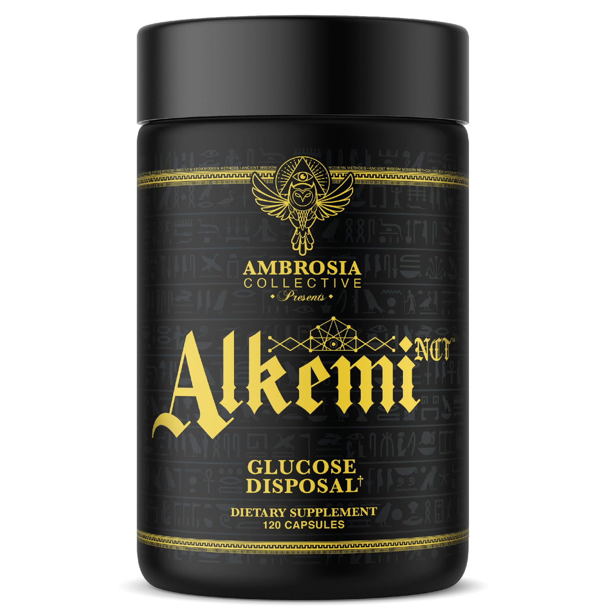 Ambrosia Alkemi NCT botella frente, ideal para pre-entrenamiento