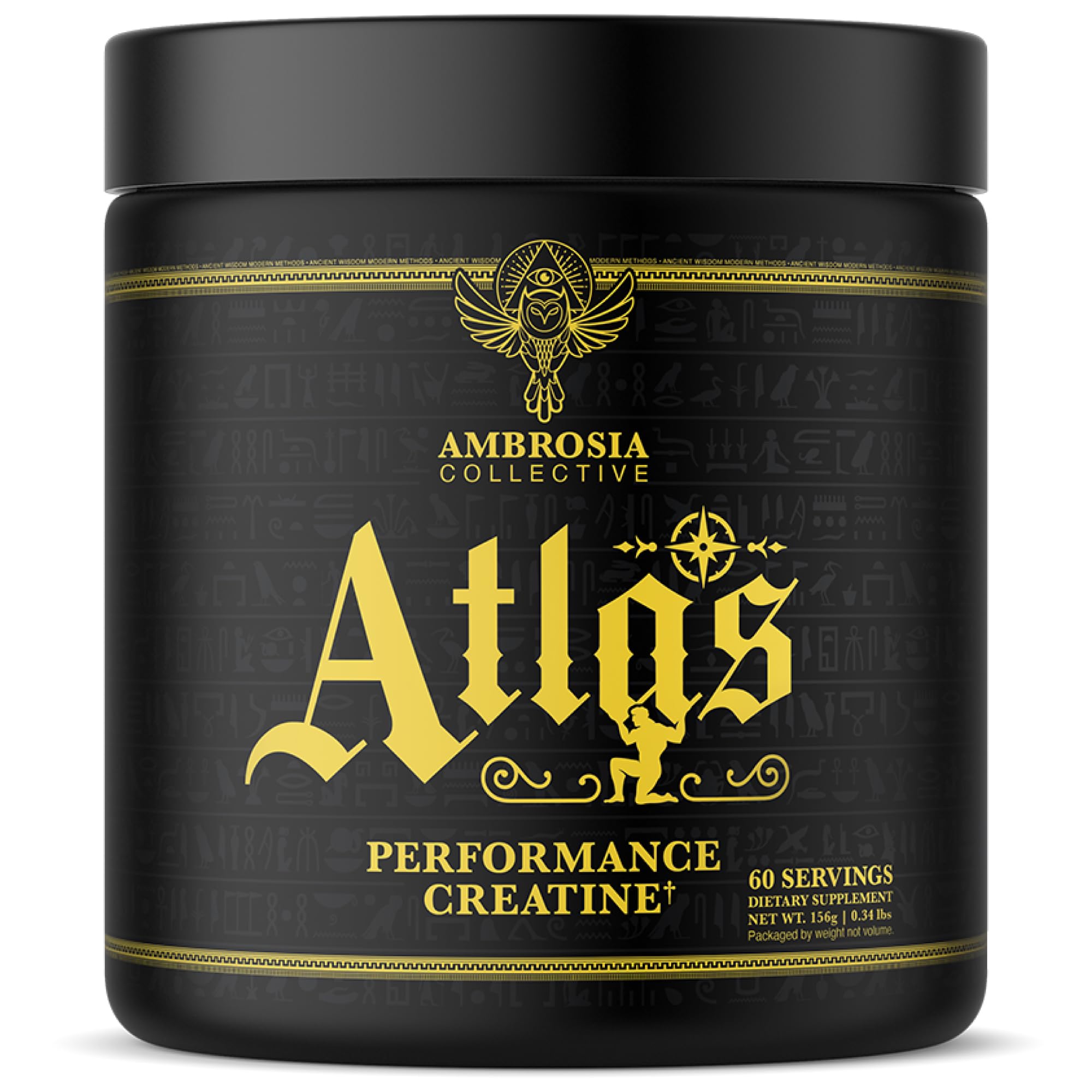 Ambrosia Atlas crema de creatina Creapure, vertido del bote para potencia y concentración en entrenos.