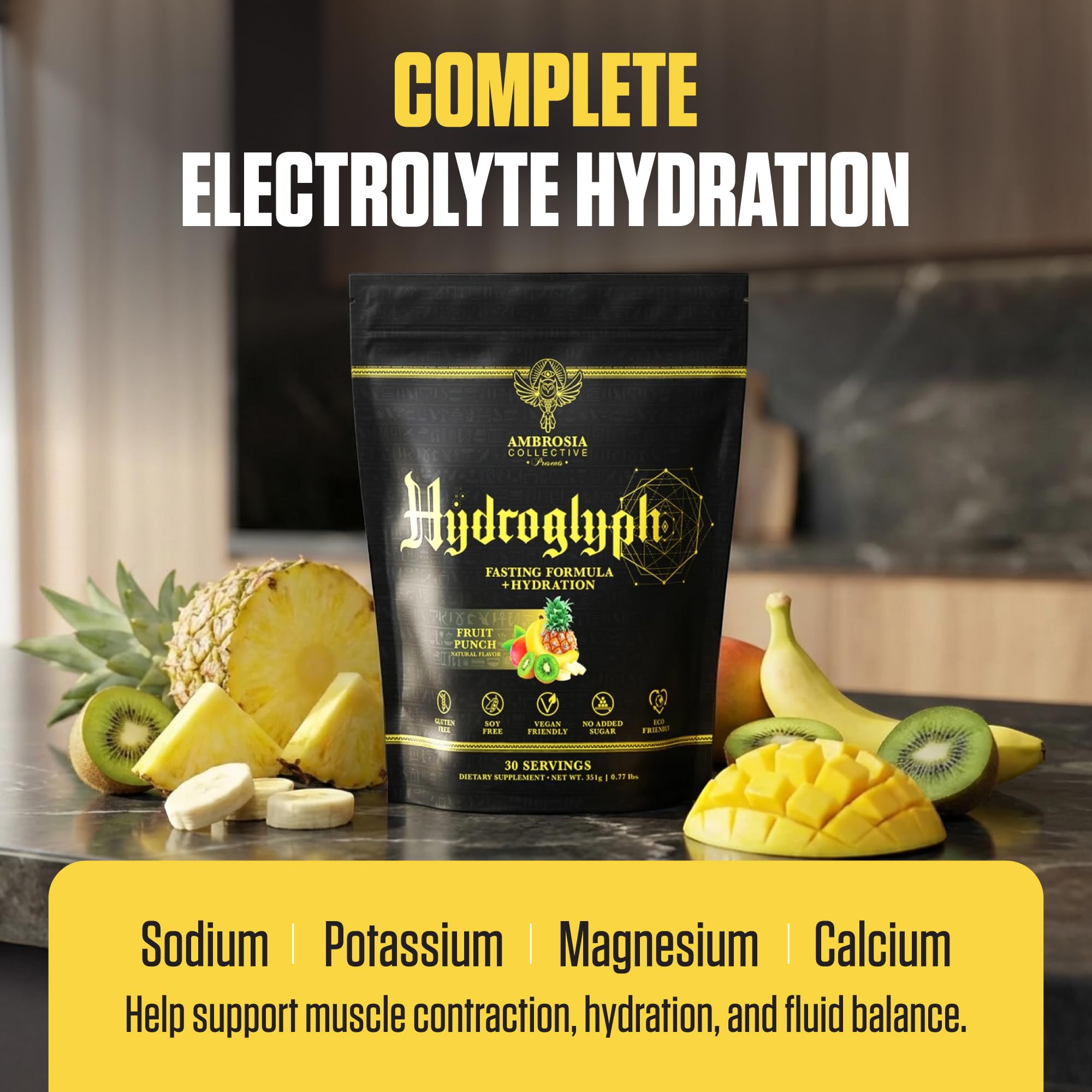 Ambrosia Hydroglyph etiqueta clara con ingredientes y beneficios