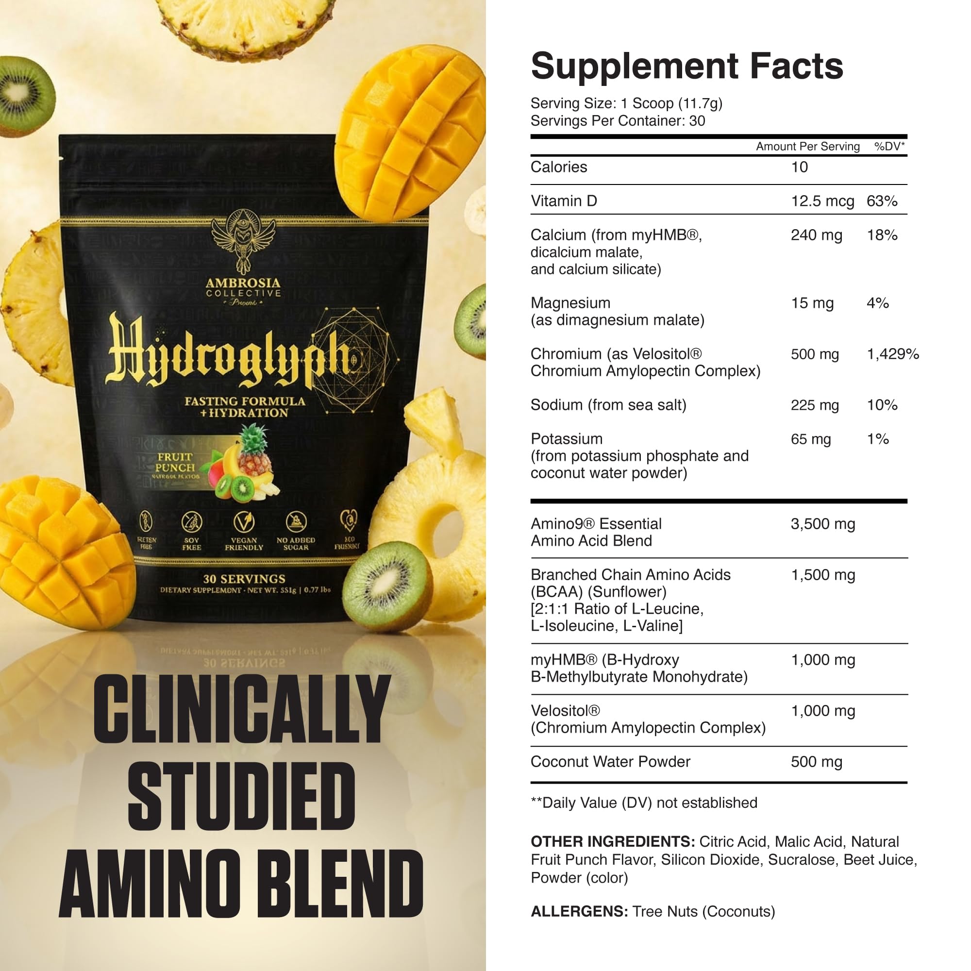 Ambrosia Hydroglyph sabor Fruta Punch para rehidratar durante el entrenamiento