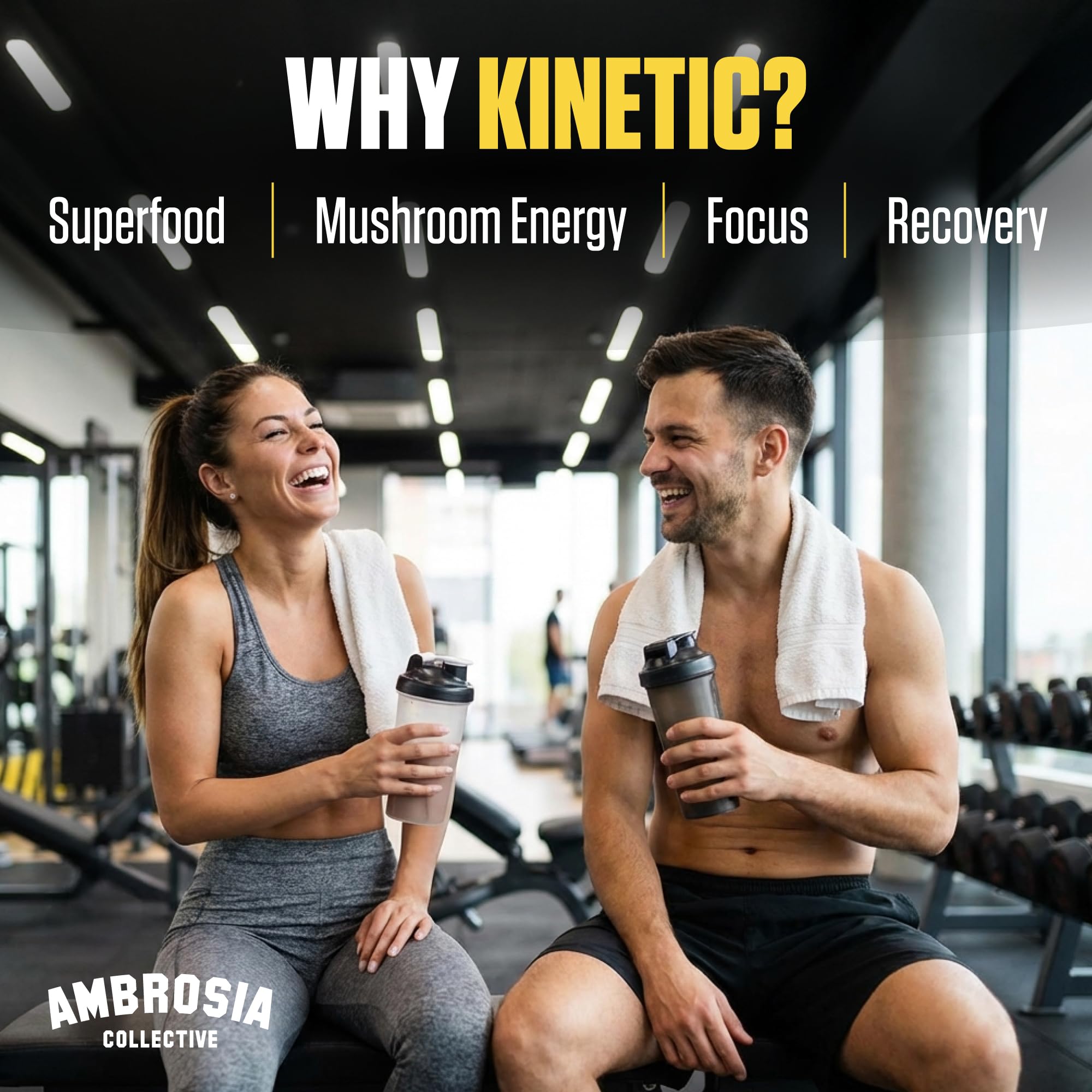 Ambrosia Kinetic cafeína natural para energía sostenida durante el entrenamiento.