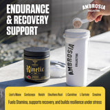 Ambrosia Kinetic con hongo melena de león para enfoque mental durante el entrenamiento.