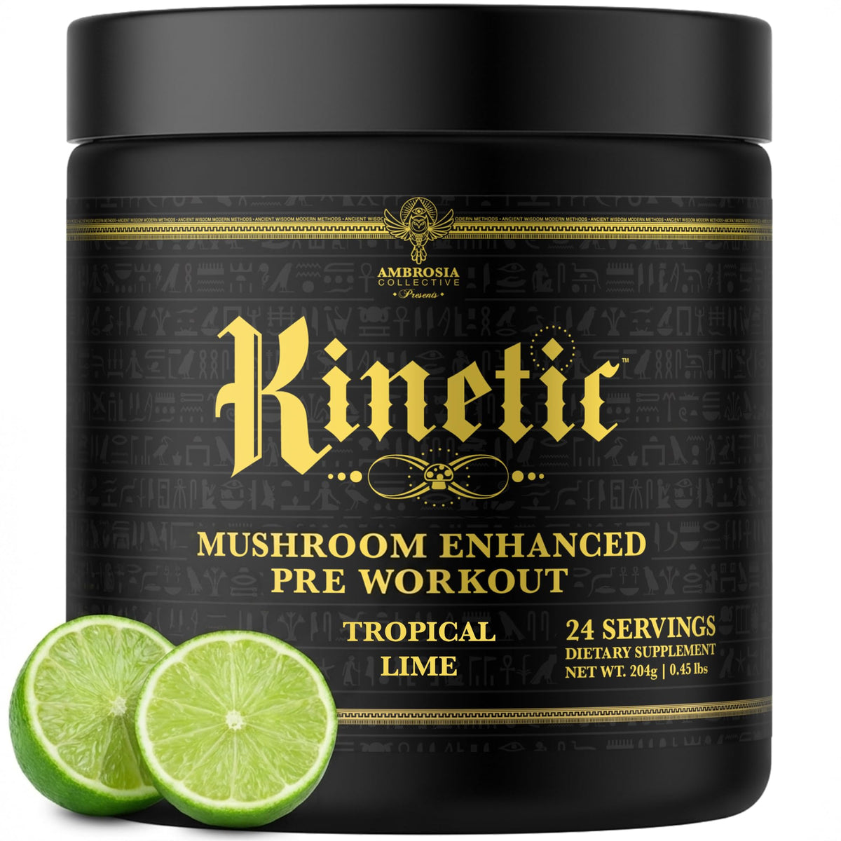 Ambrosia Kinetic sabor Lima Tropical en polvo para energía limpia durante el entrenamiento.