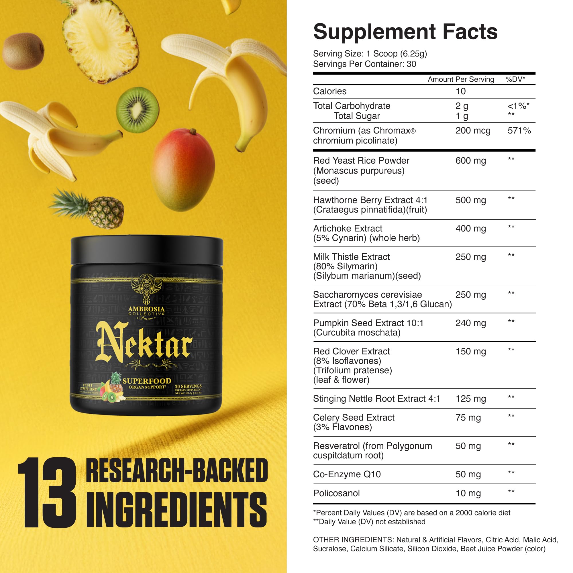 Ambrosia Nektar Powder, sabores-fruta Sinfonía, experiencia agradable al tomar.